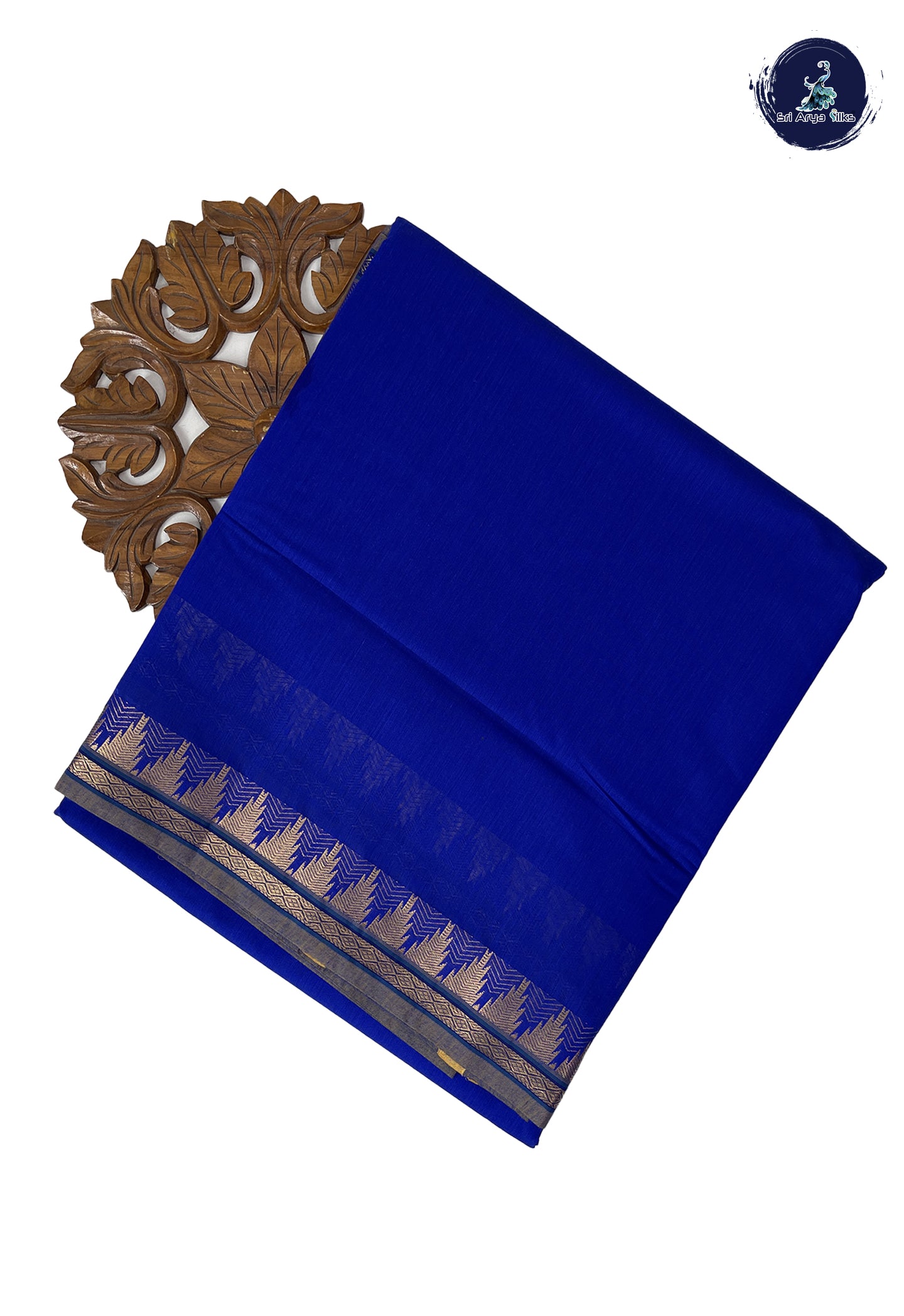 MS Blue Madisar Semi Silk Cotton Saree With Plain Pattern