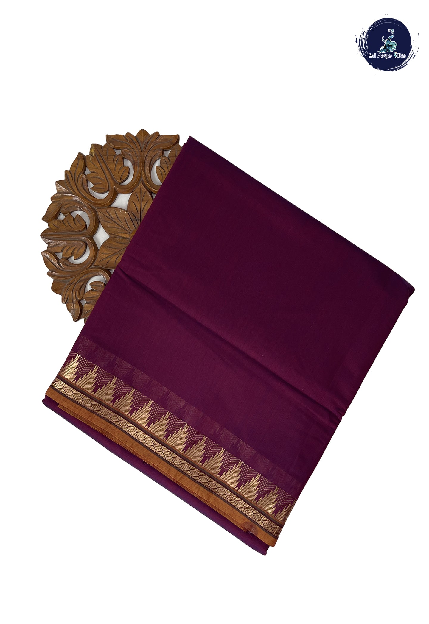 Dual Tone Wine Madisar Semi Silk Cotton Saree With Plain Pattern