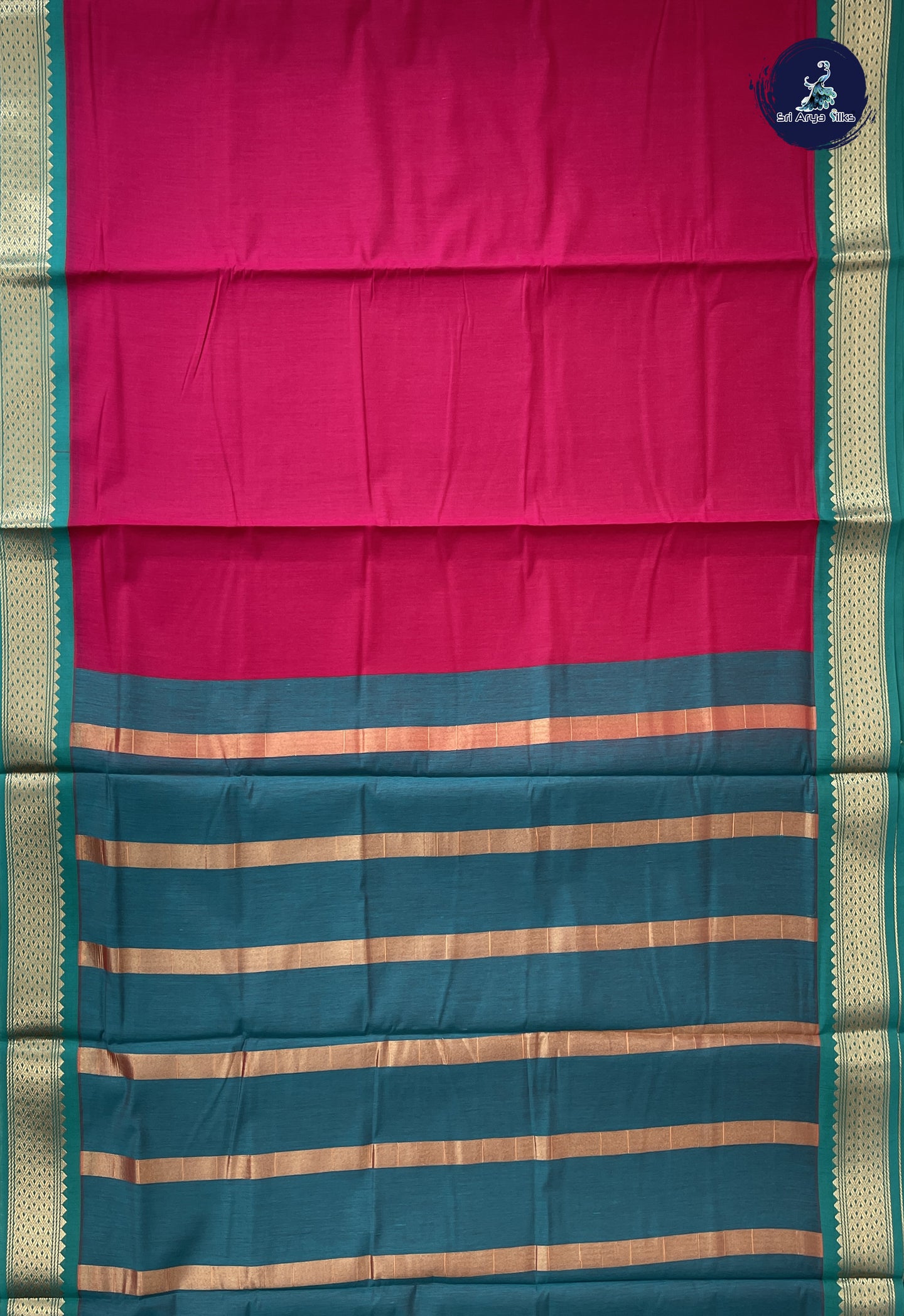 Dark Pink Madisar Semi Silk Cotton Saree With Plain Pattern