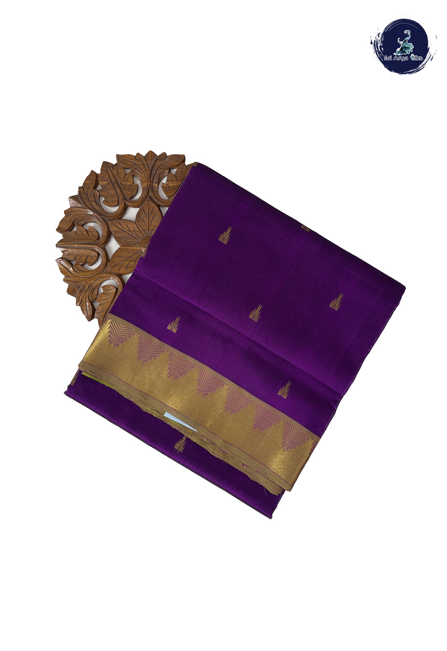 Purple 10 Yards Silk Cotton Saree With Zari Buttas Pattern