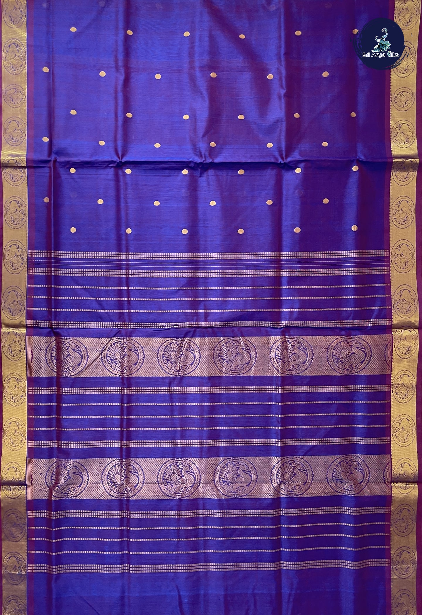 Dual Tone Purple 10 Yards Silk Cotton Saree With Zari Buttas Pattern