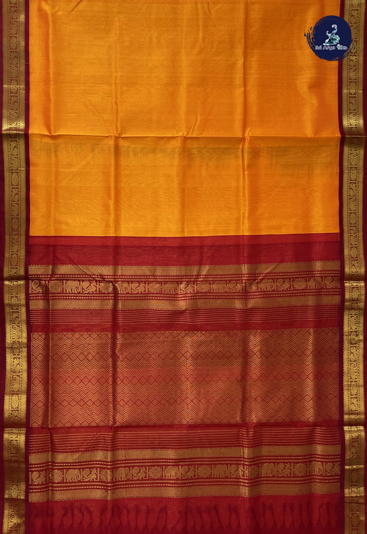 Mango Yellow 10 Yards Silk Cotton Saree With Plain Pattern