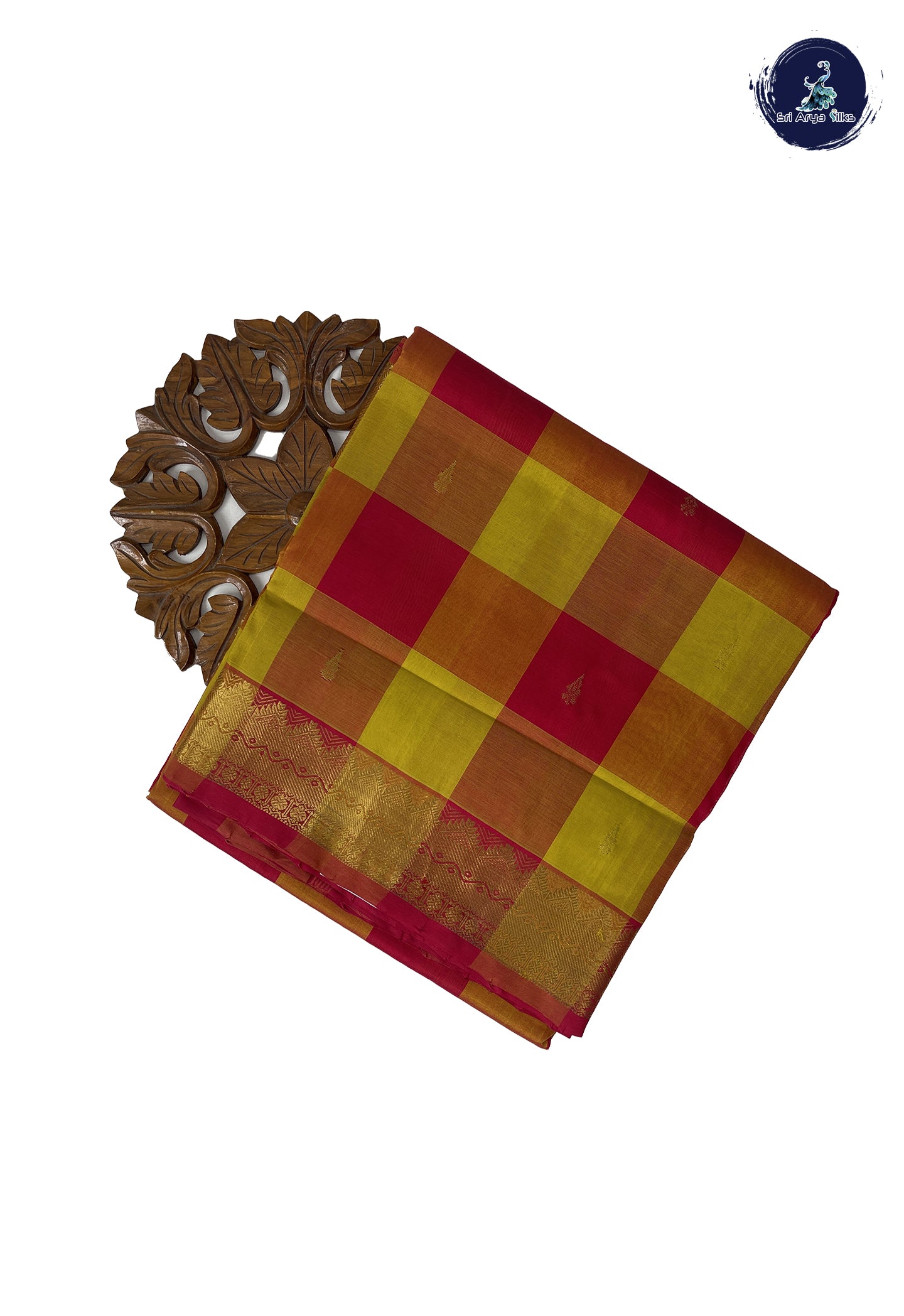Multi Colour 10 Yards Silk Cotton Saree With Checked Pattern