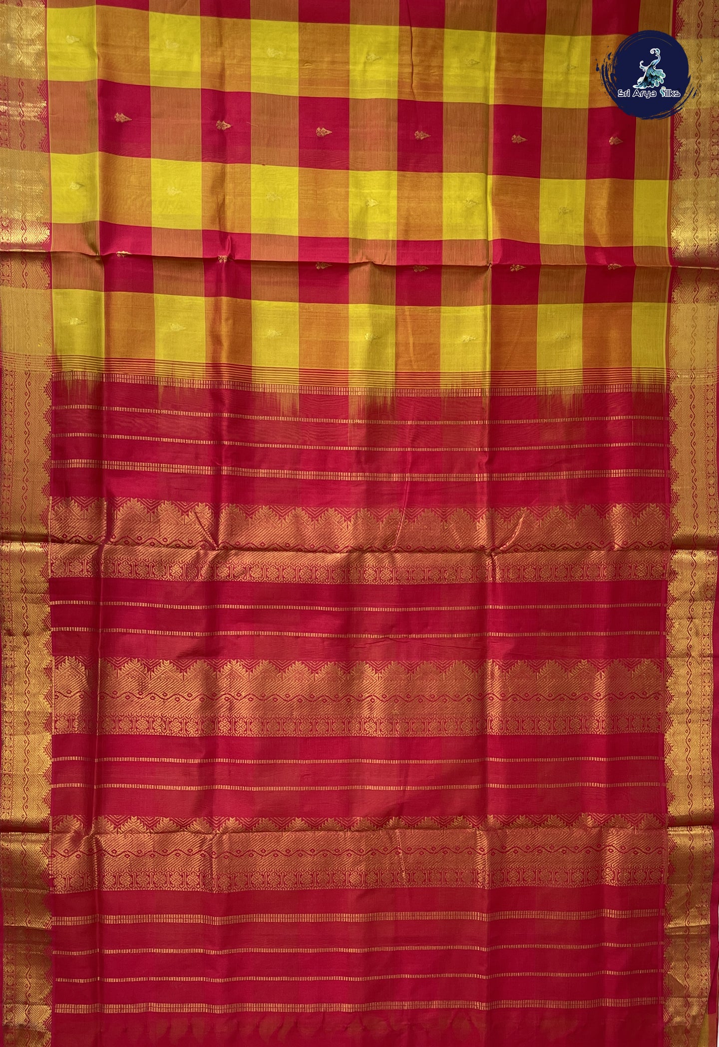 Multi Colour 10 Yards Silk Cotton Saree With Checked Pattern