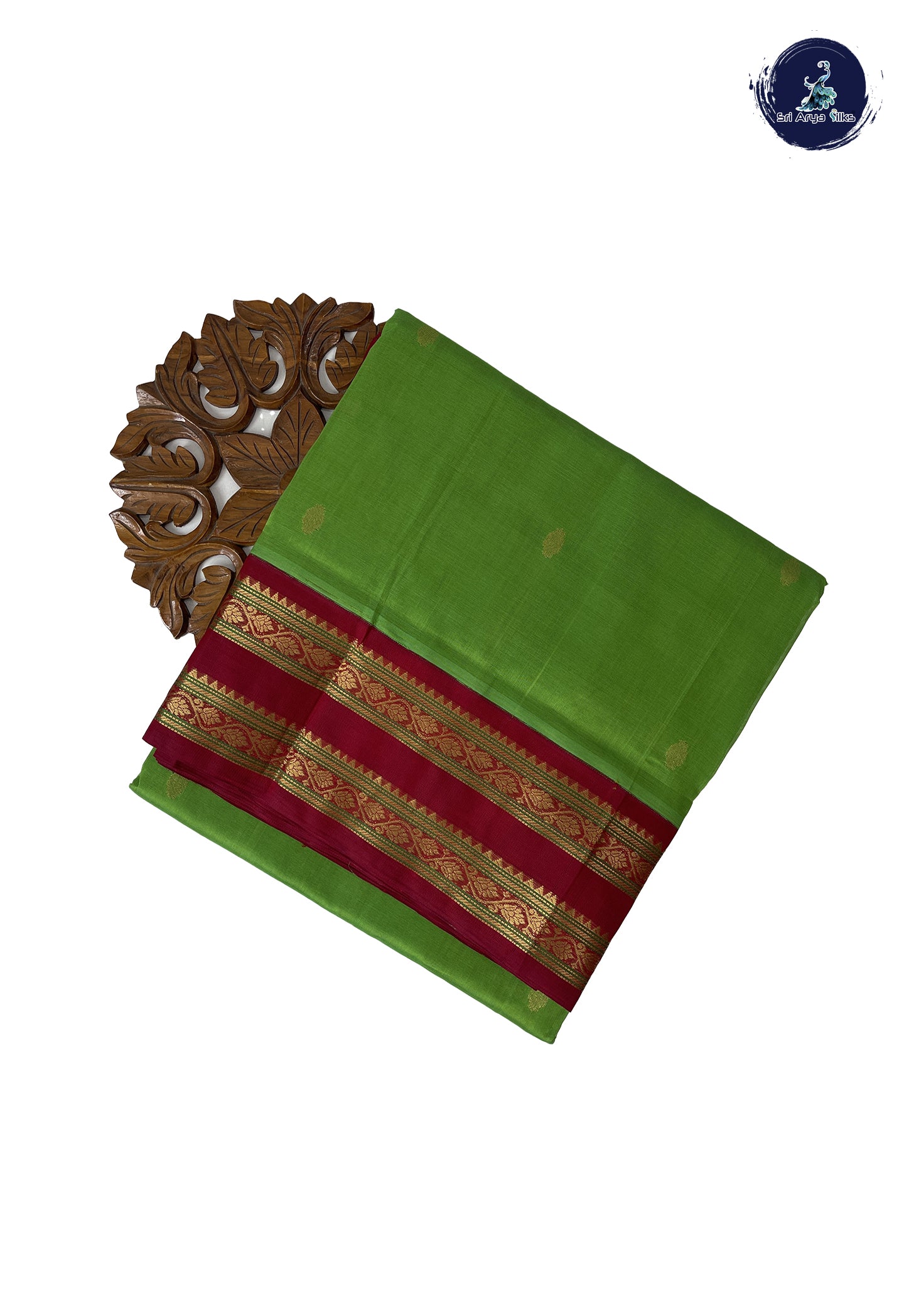Parrot Green 10 Yards Silk Cotton Saree With Zari Buttas Pattern