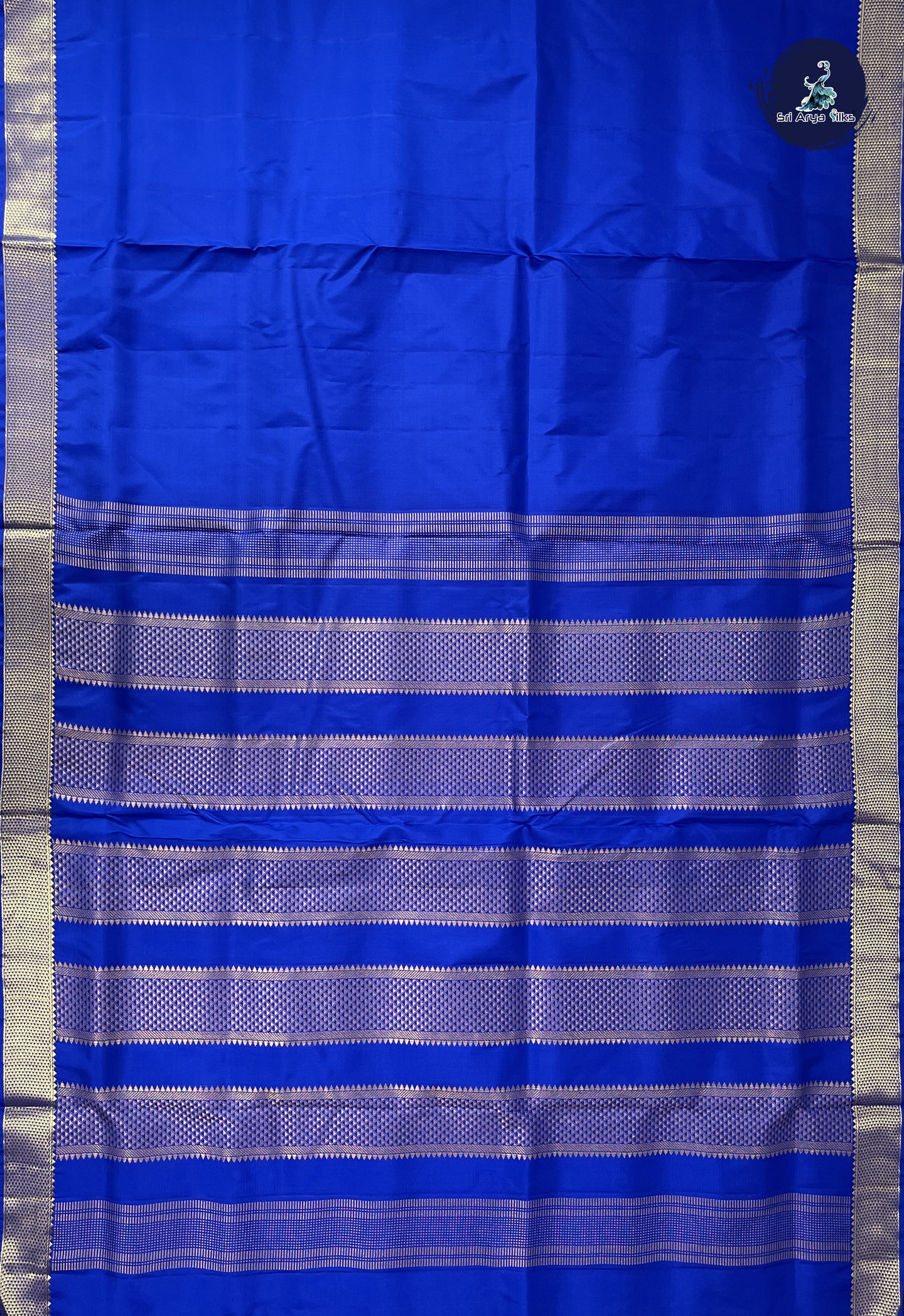 MS Blue Madisar 10 Yards Silk Saree With Plain Pattern