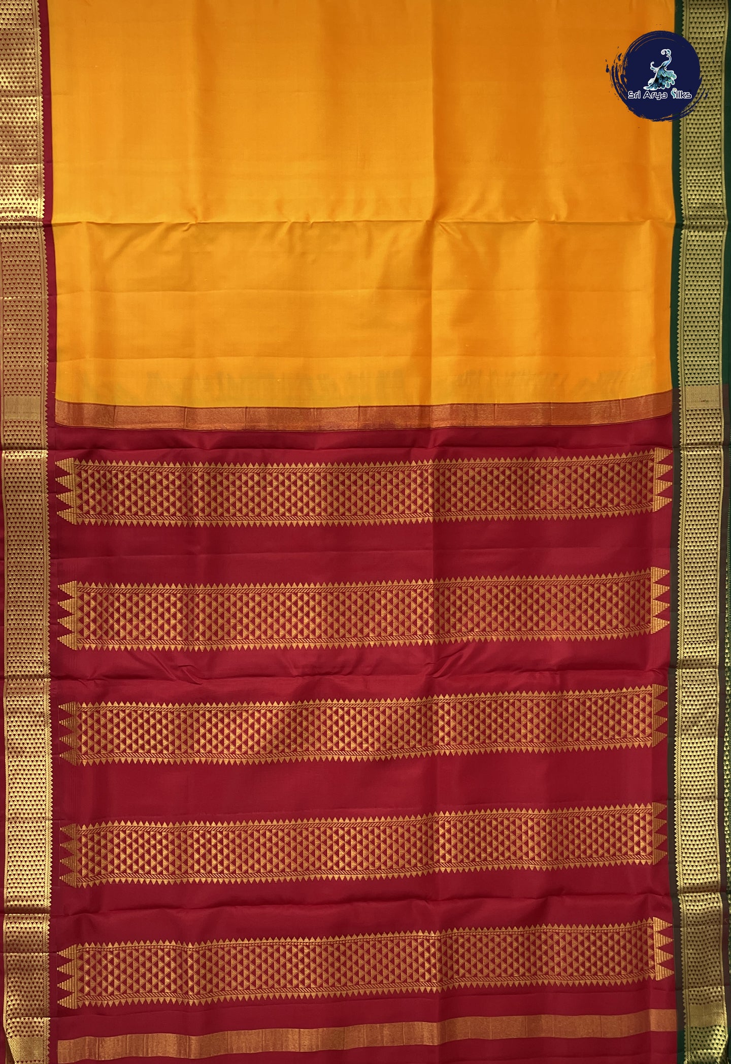 Mango Yellow Madisar 10 Yards Silk Saree With Zari Buttas Pattern