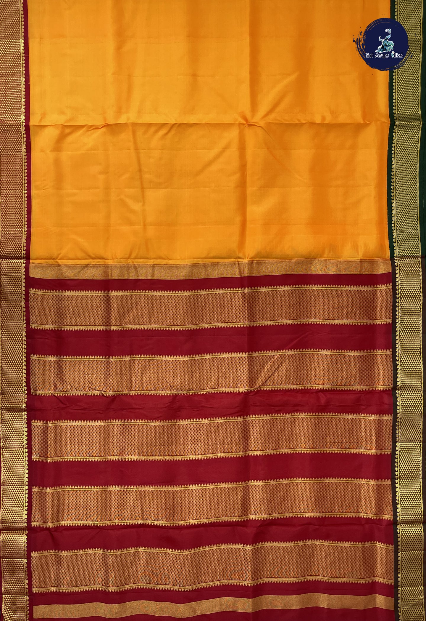Mango Yellow Madisar 10 Yards Silk Saree With Zari Buttas Pattern