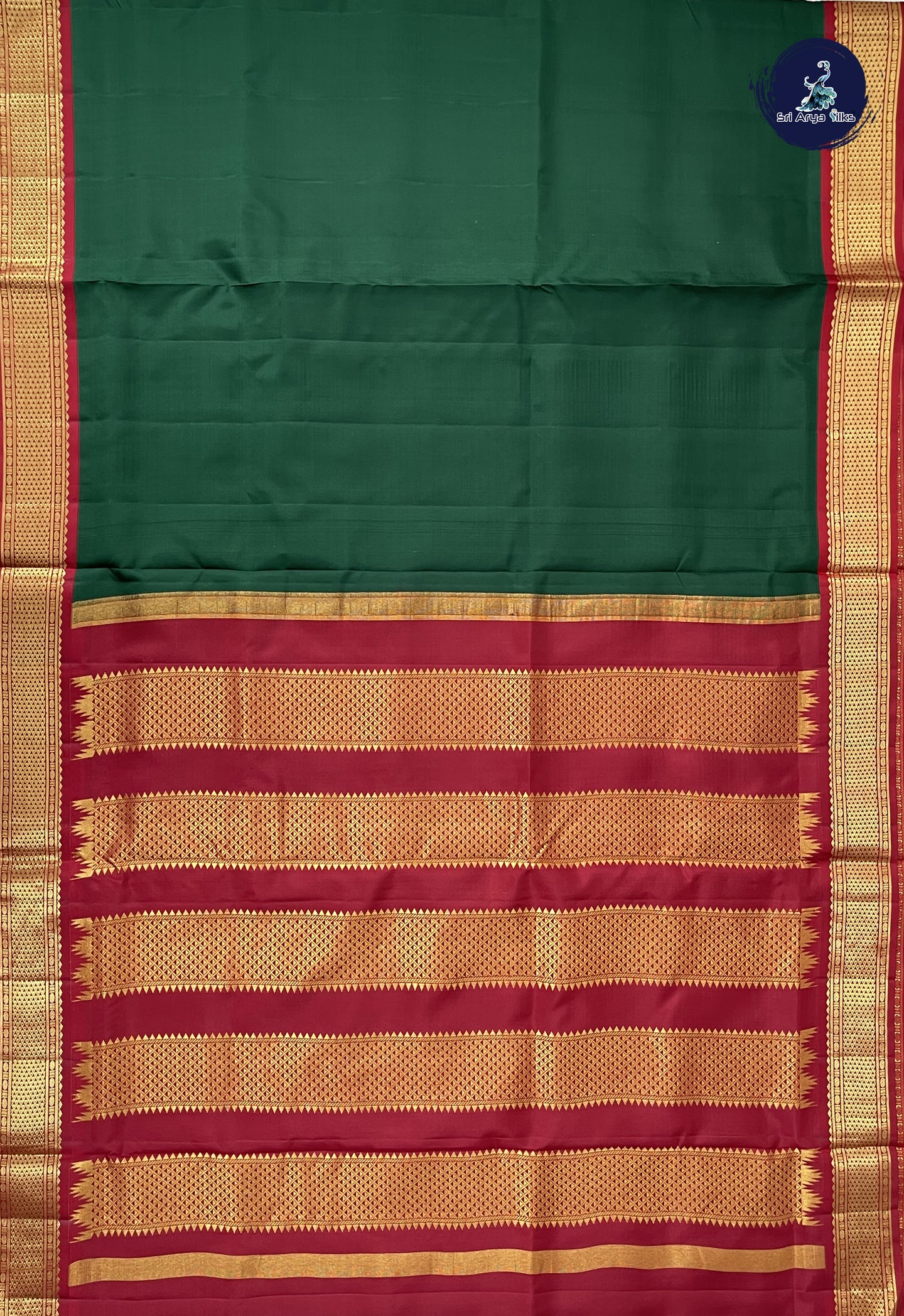 Bottle Green Madisar 10 Yards Silk Saree With Zari Buttas Pattern
