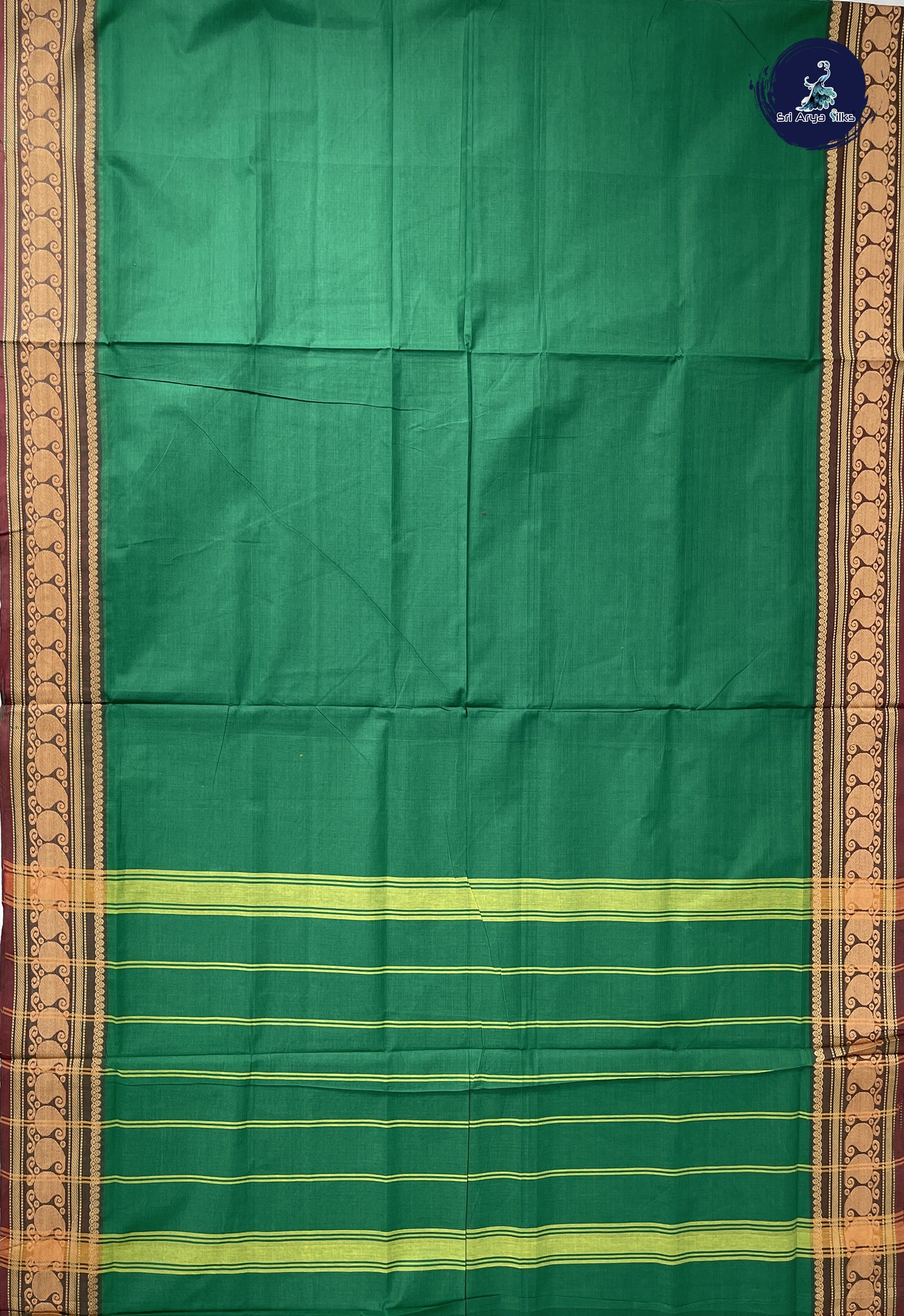 Dark Green 10 Yards Madisar Cotton Saree With Plain Pattern