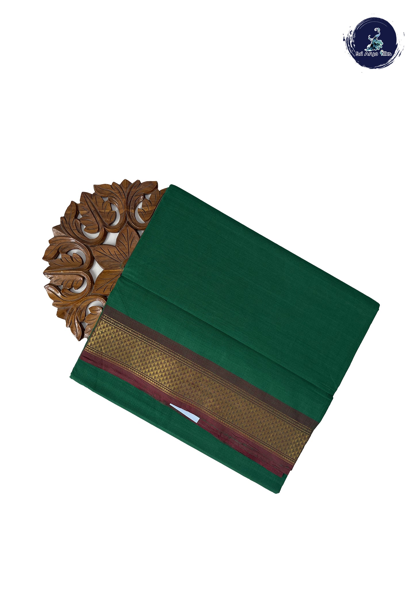 Dark Green 10 Yards Madisar Cotton Saree With Plain Pattern