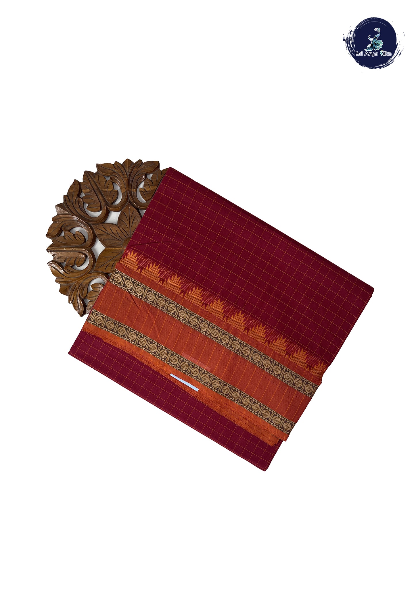 Maroon 10 Yards Madisar Cotton Saree With Checked Pattern