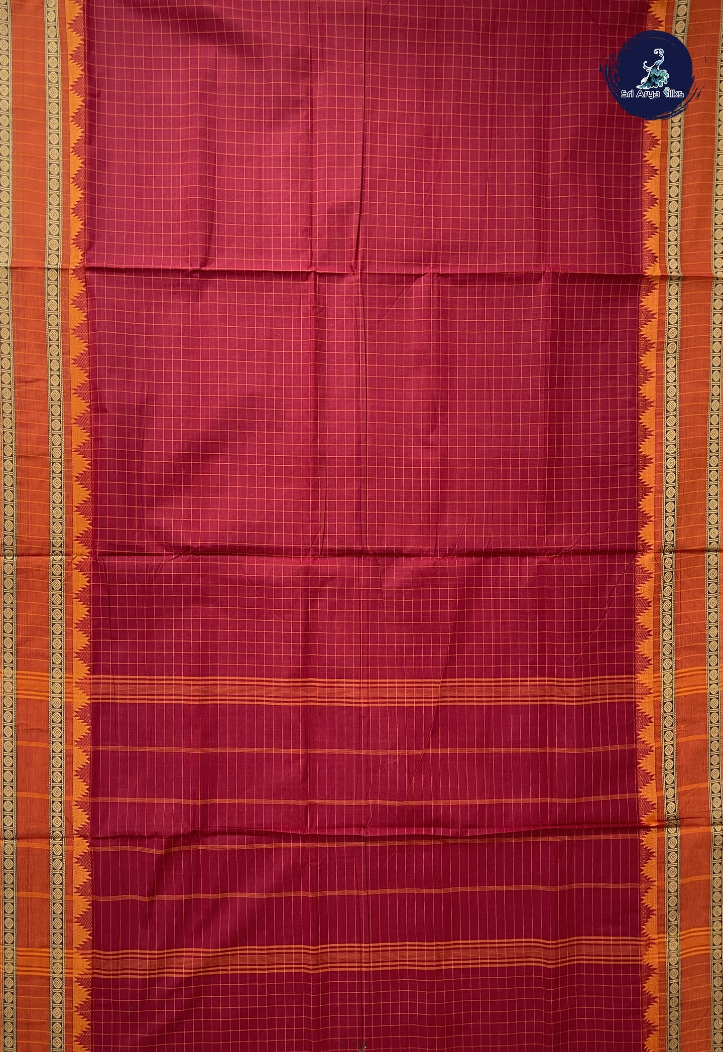 Maroon 10 Yards Madisar Cotton Saree With Checked Pattern