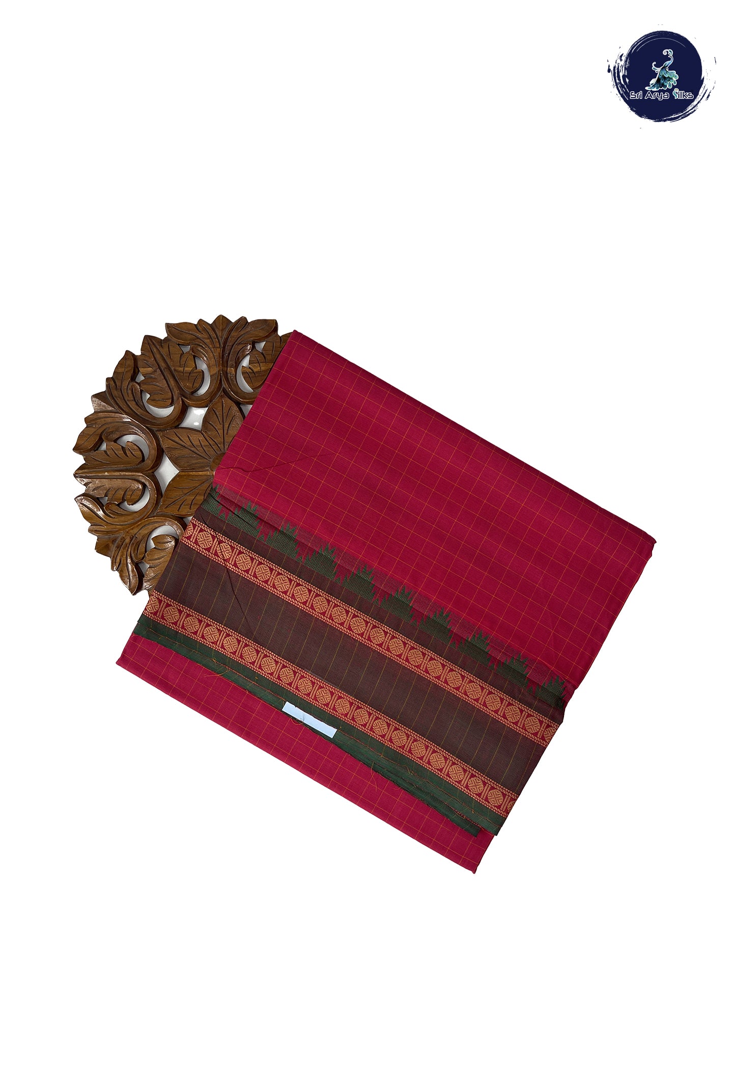 Pinkish Maroon 10 Yards Madisar Cotton Saree With Checked Pattern