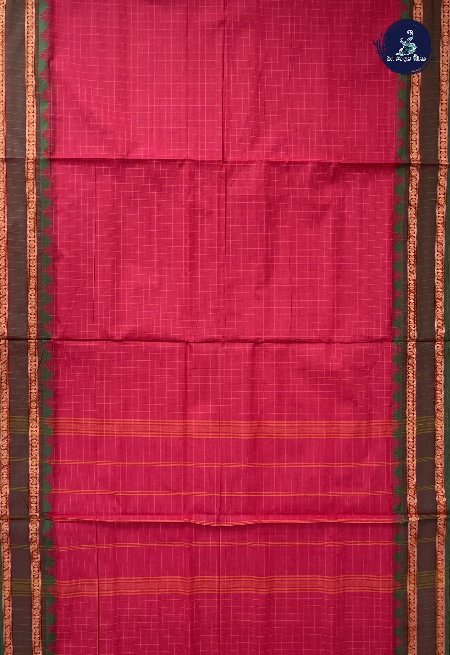 Pinkish Maroon 10 Yards Madisar Cotton Saree With Checked Pattern