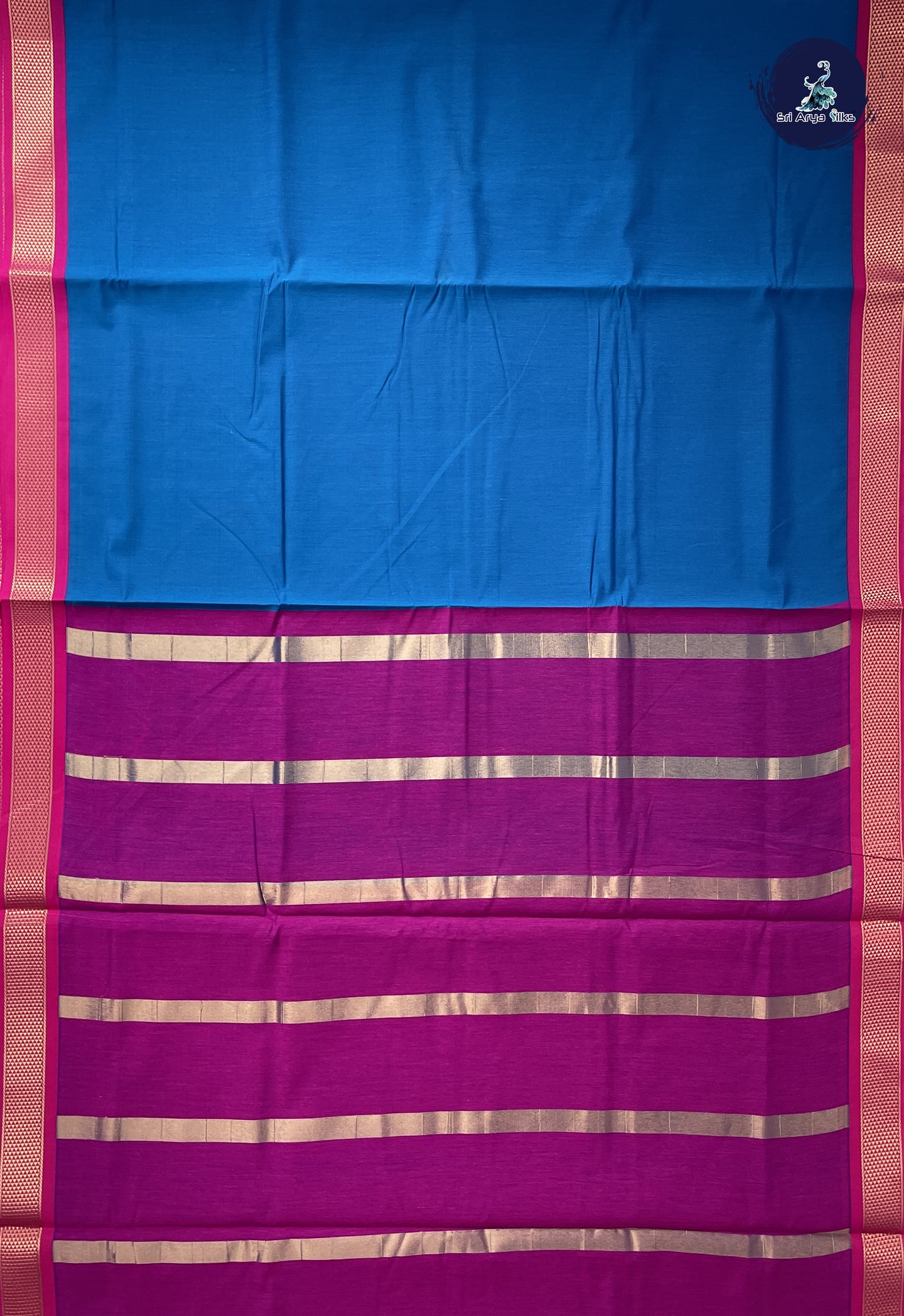 Blue Madisar Semi Silk Cotton Saree With Plain Pattern