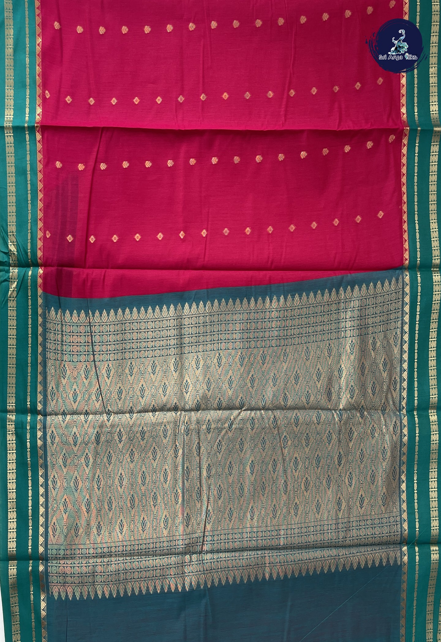 Dark Pink Madisar Semi Silk Cotton Saree With Zari Buttas Pattern
