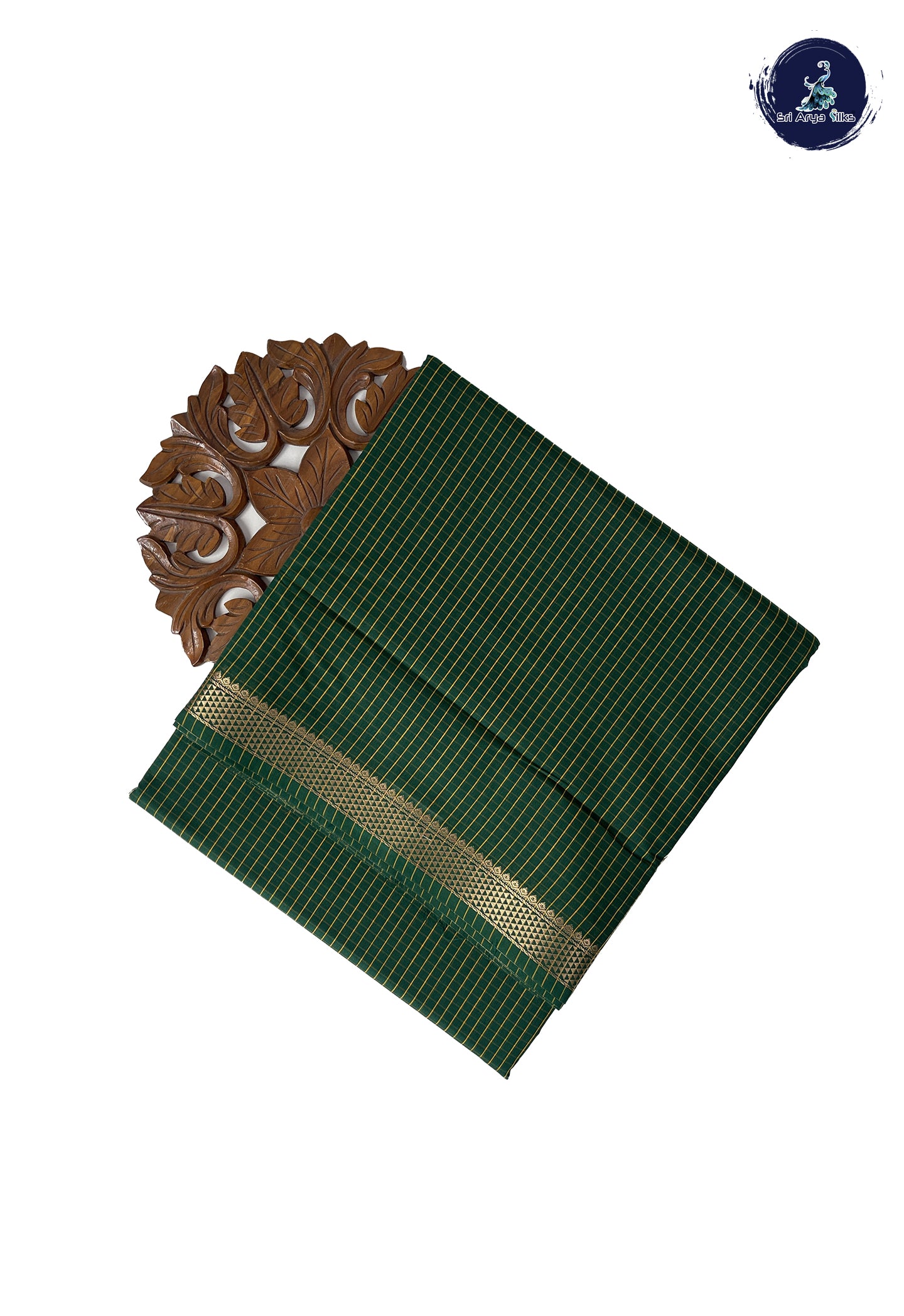 Bottle Green Madisar Semi Silk Cotton Saree With Checked Pattern
