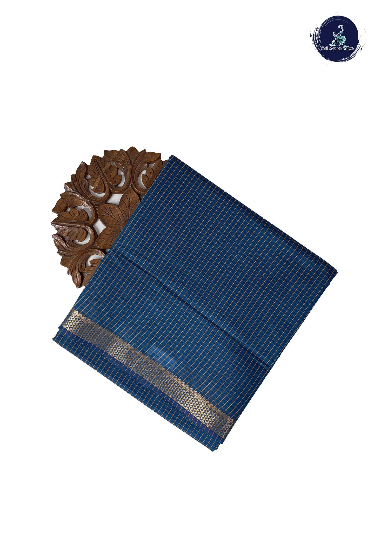 Sapphire Blue Madisar Semi Silk Cotton Saree With Checked Pattern
