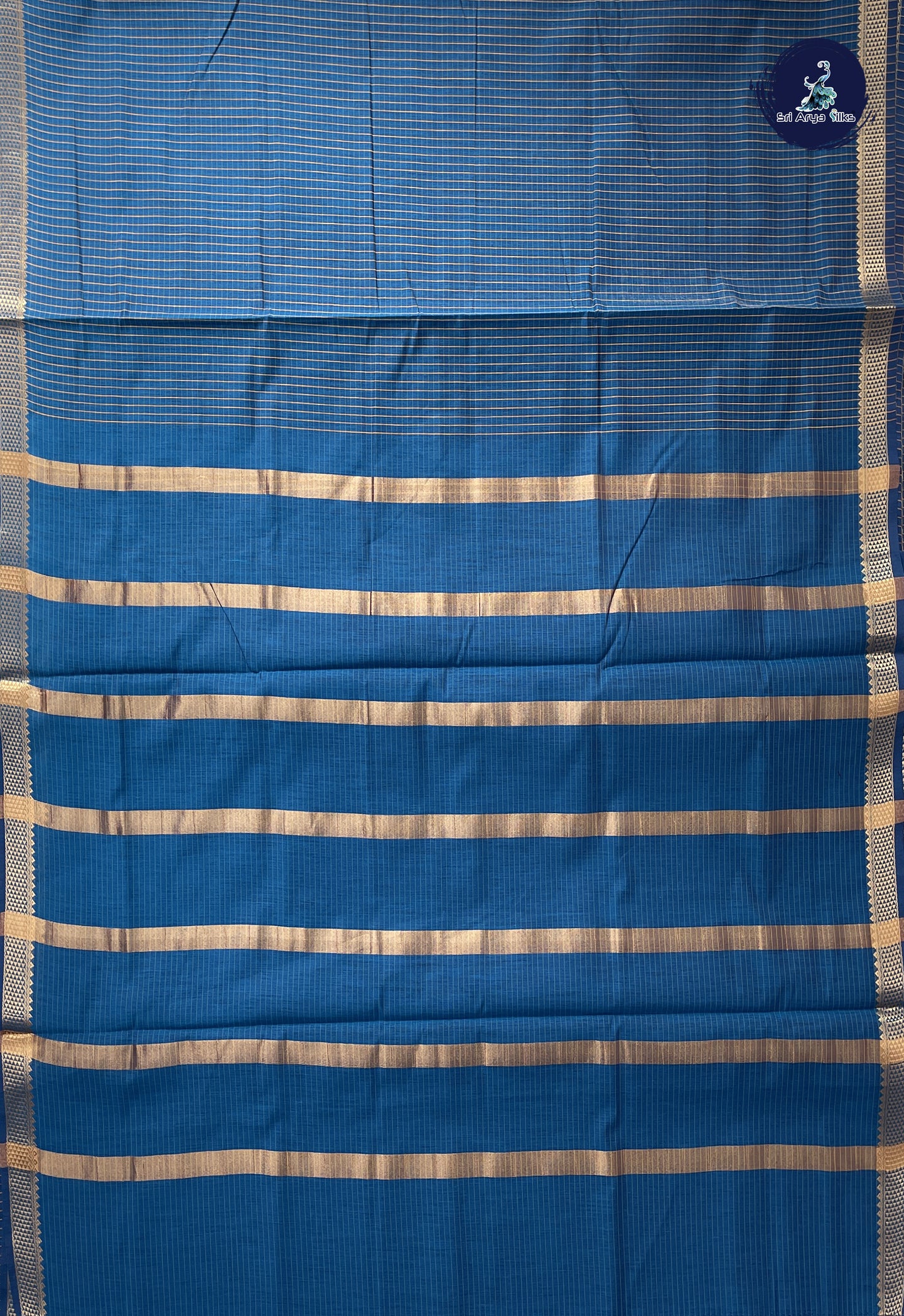 Sapphire Blue Madisar Semi Silk Cotton Saree With Checked Pattern