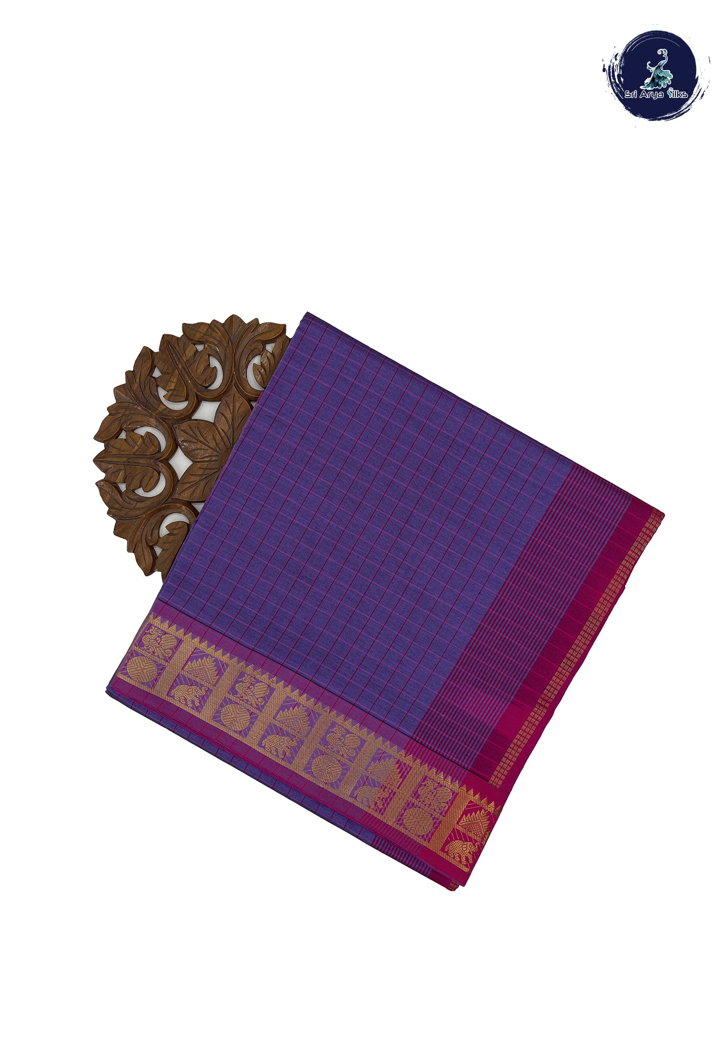 Lavender Madisar Semi Silk Cotton Saree With Checked Pattern