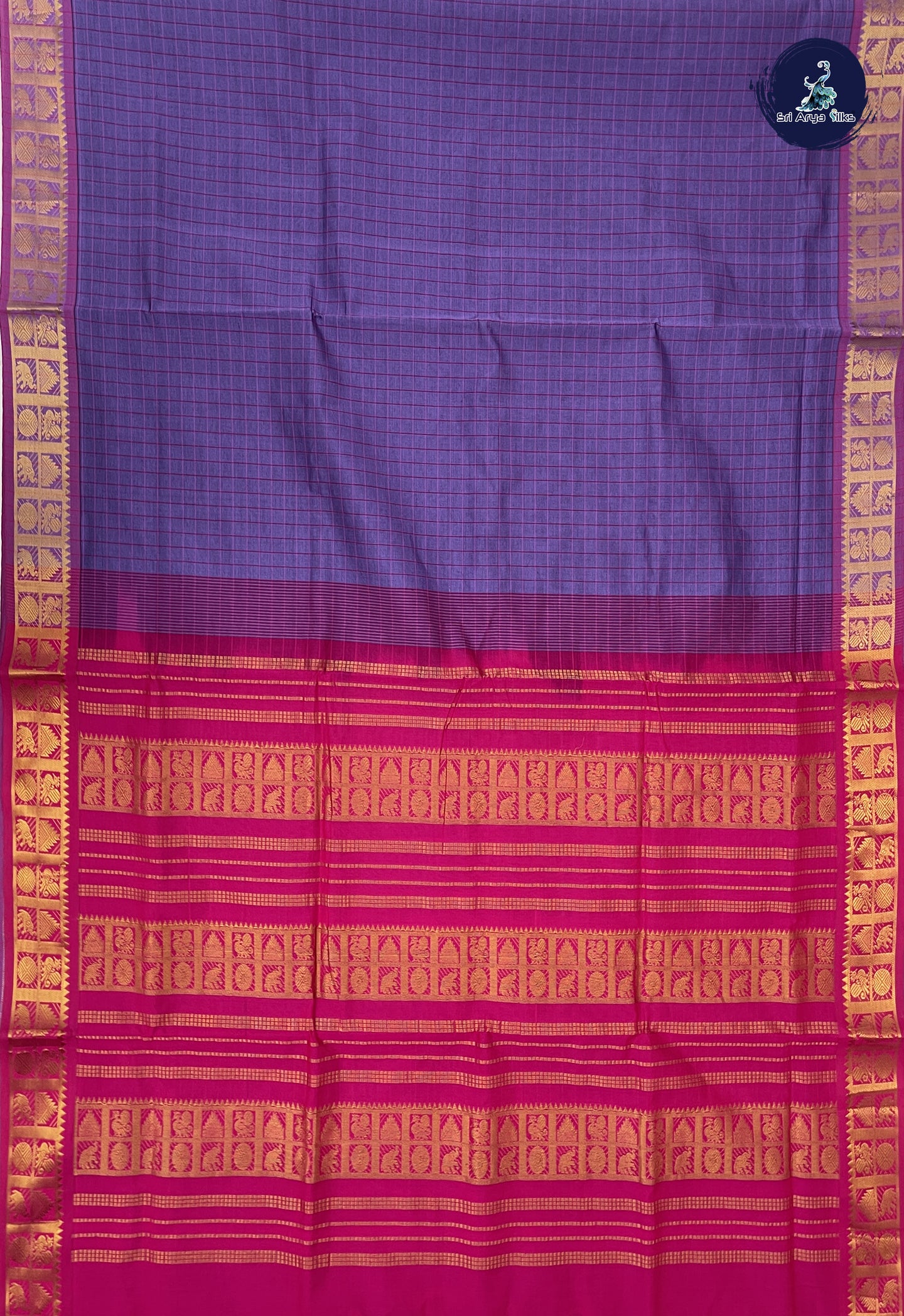 Lavender Madisar Semi Silk Cotton Saree With Checked Pattern