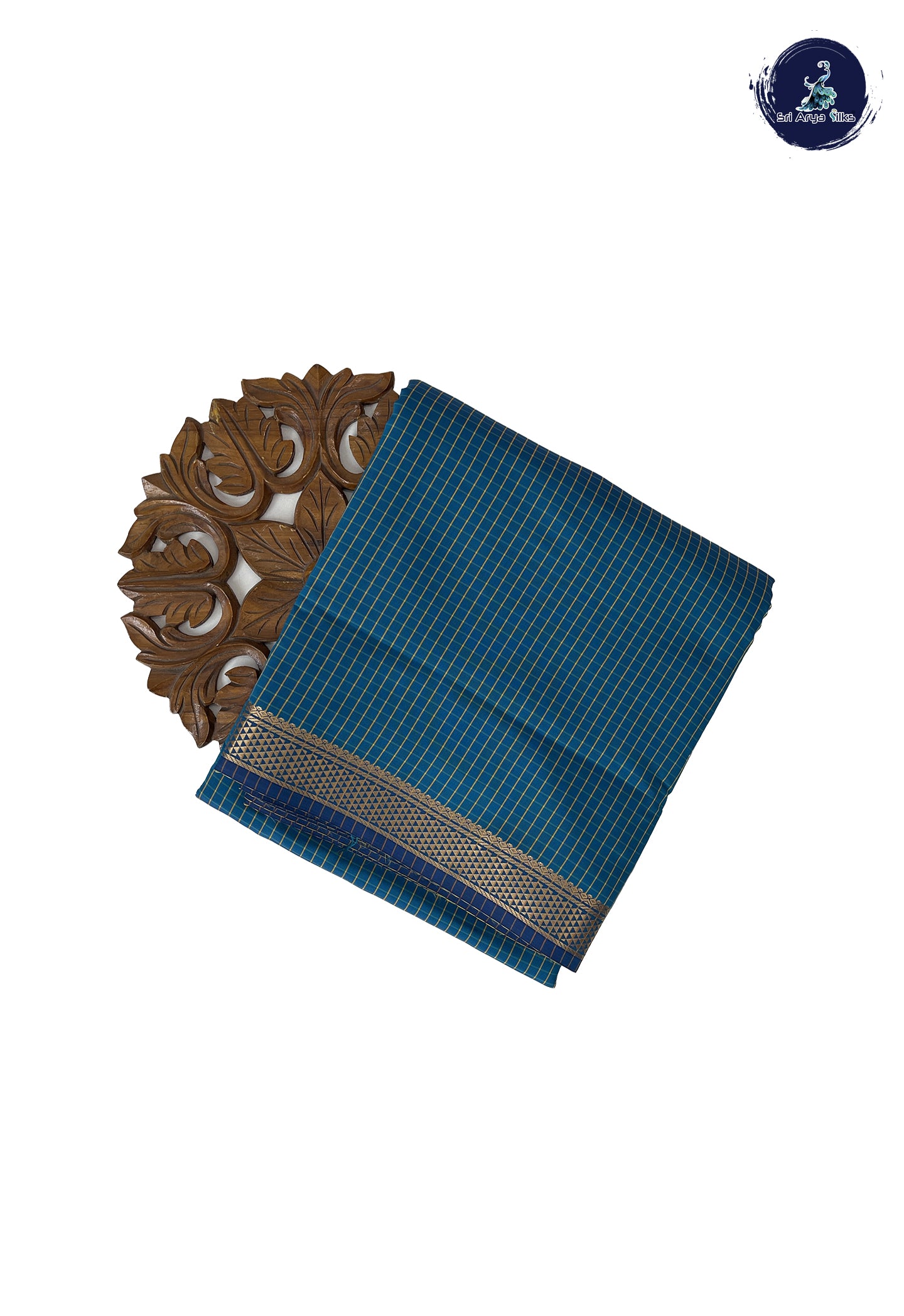 Sapphire Blue Madisar Semi Silk Saree With Checked Pattern