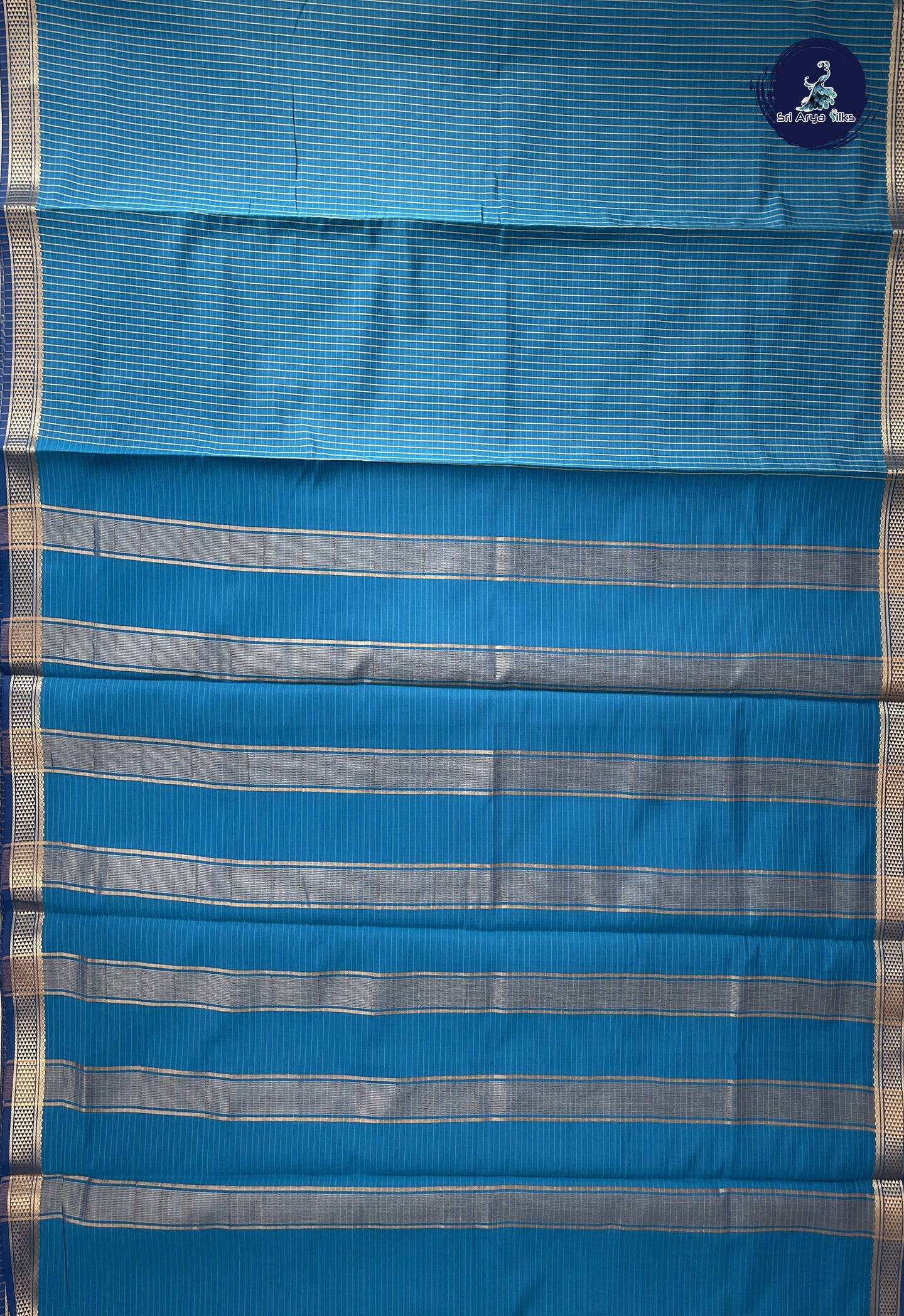 Sapphire Blue Madisar Semi Silk Saree With Checked Pattern