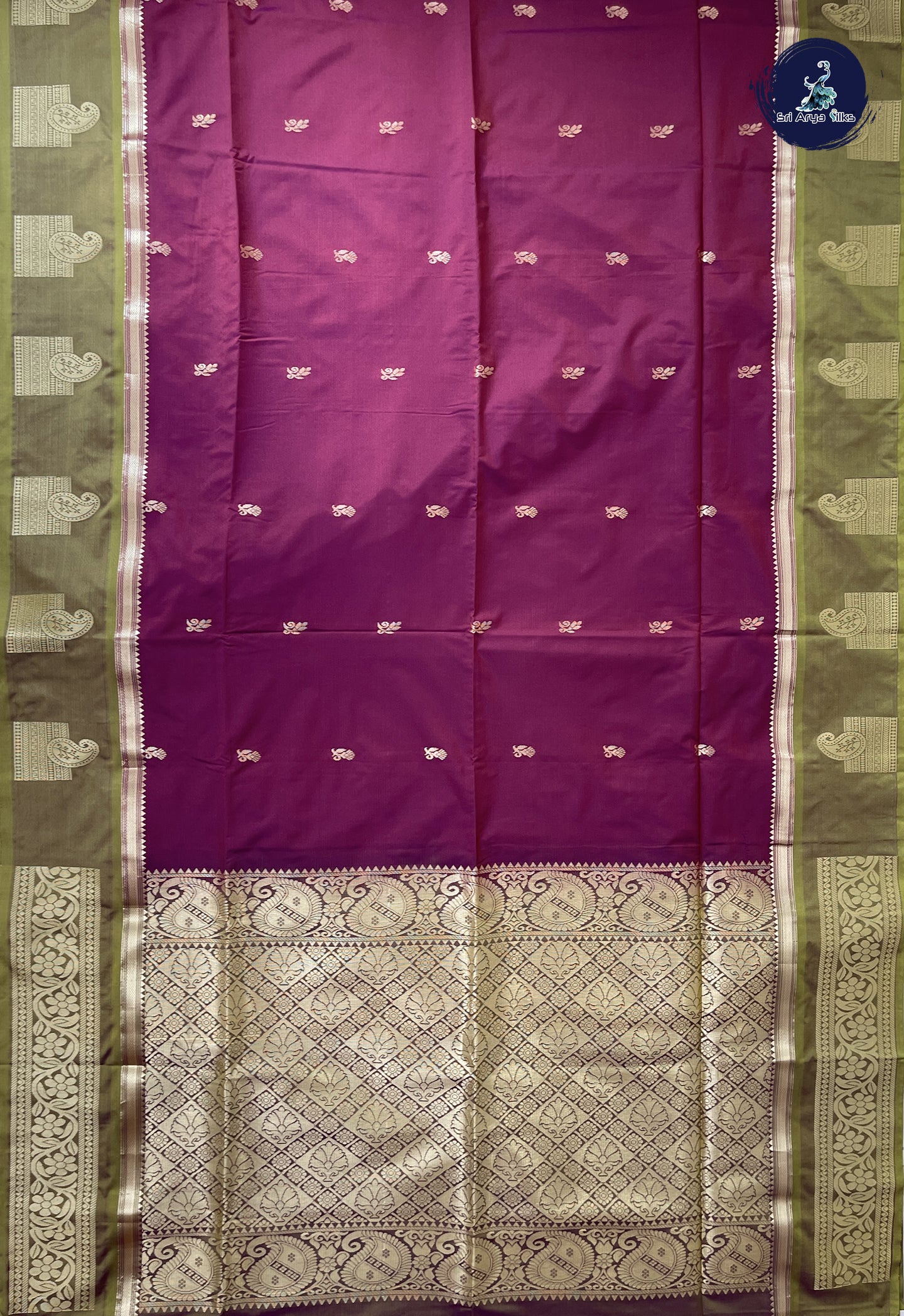Dual Tone Wine Madisar Semi Silk Saree With Zari Buttas Pattern