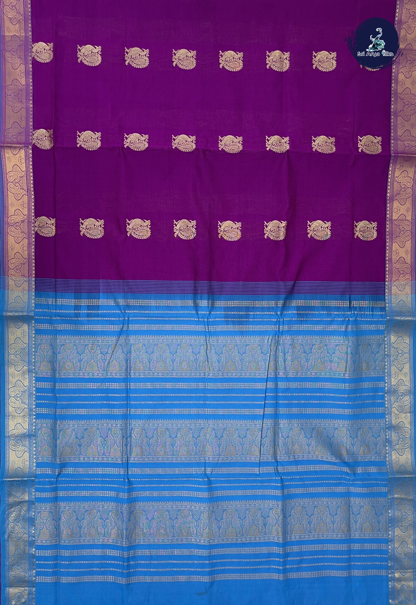 Purple Madisar Semi Silk Cotton Saree With Zari Buttas Pattern