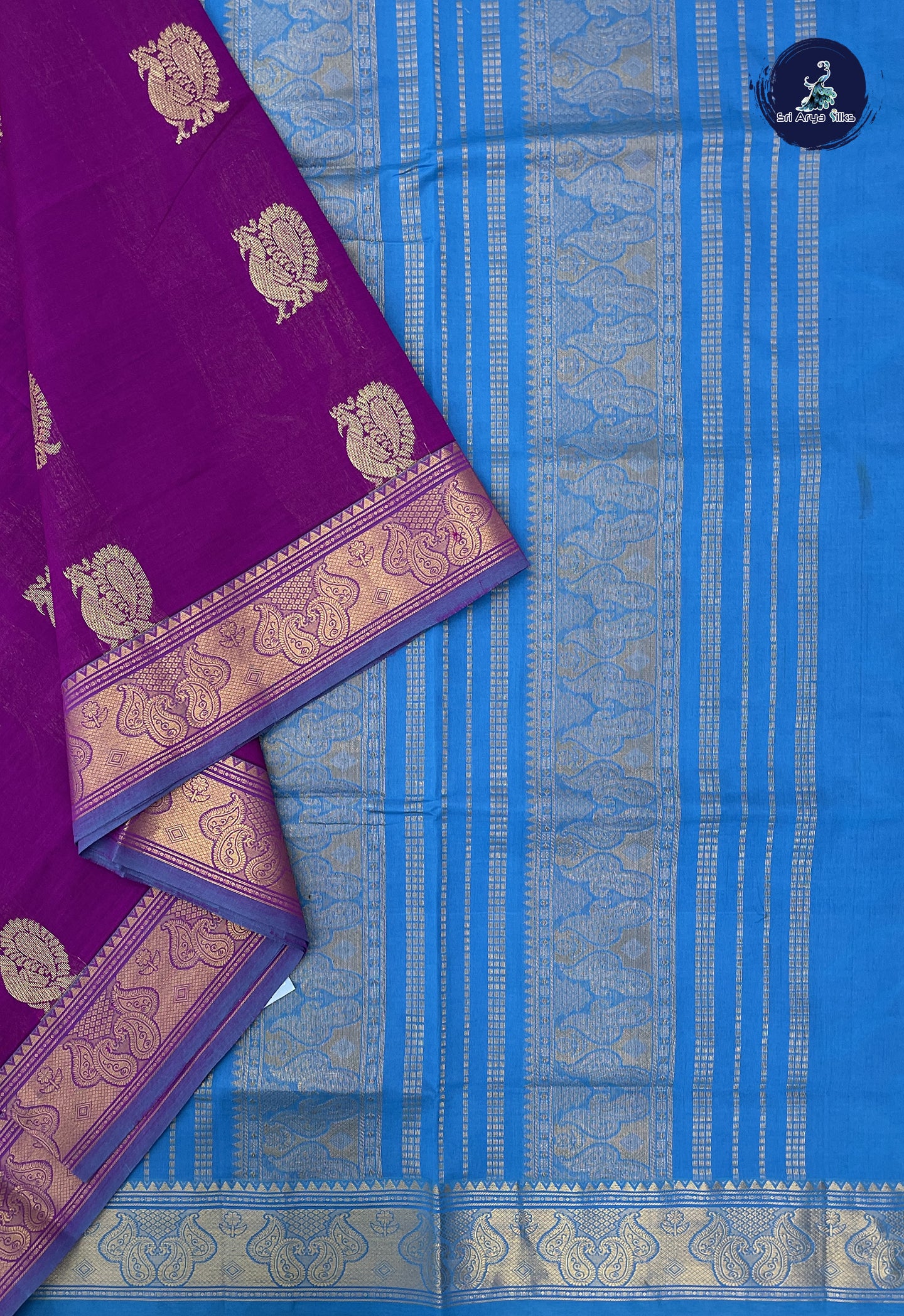 Purple Madisar Semi Silk Cotton Saree With Zari Buttas Pattern