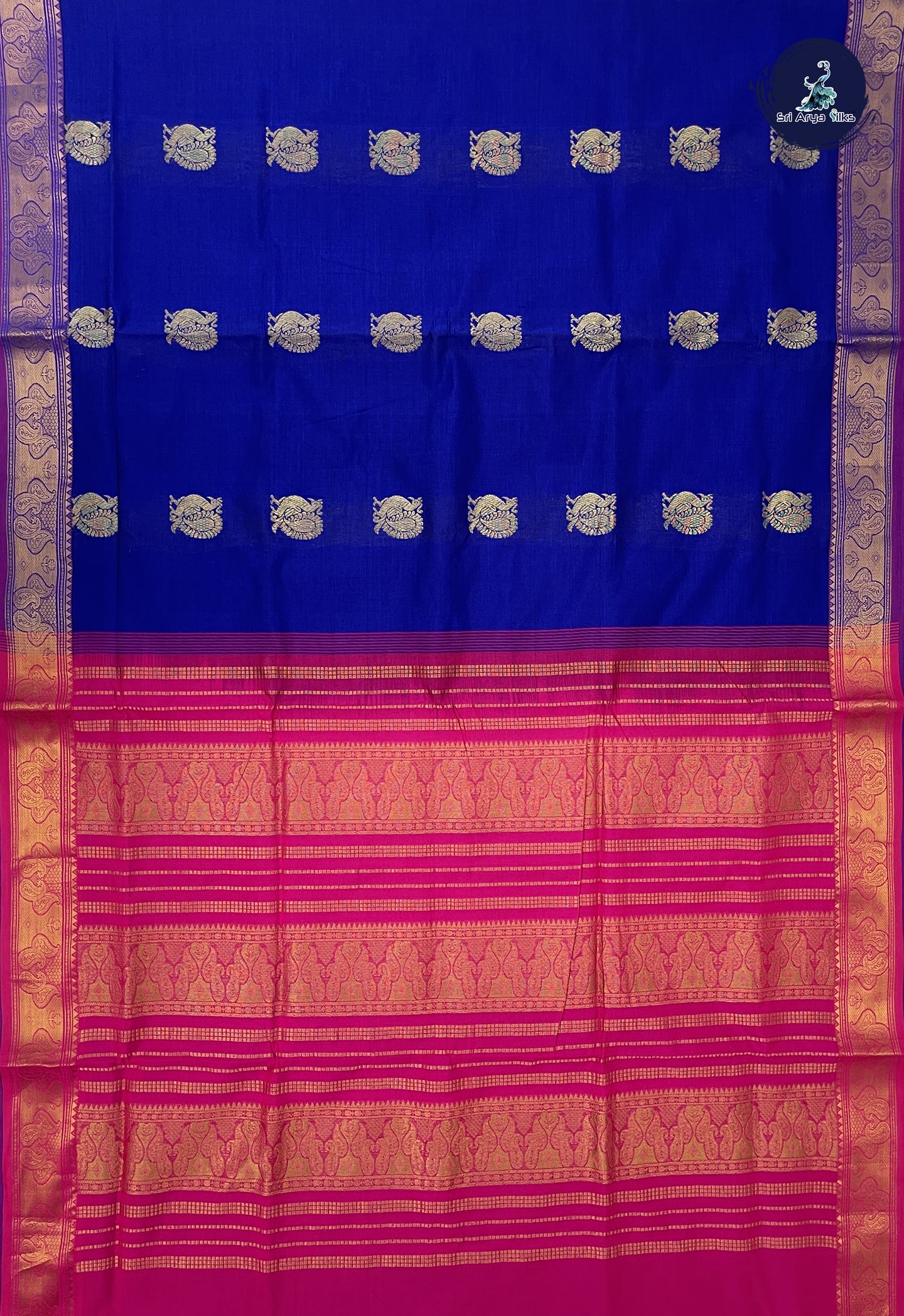 Dark Blue Madisar Semi Silk Cotton Saree With Zari Buttas Pattern