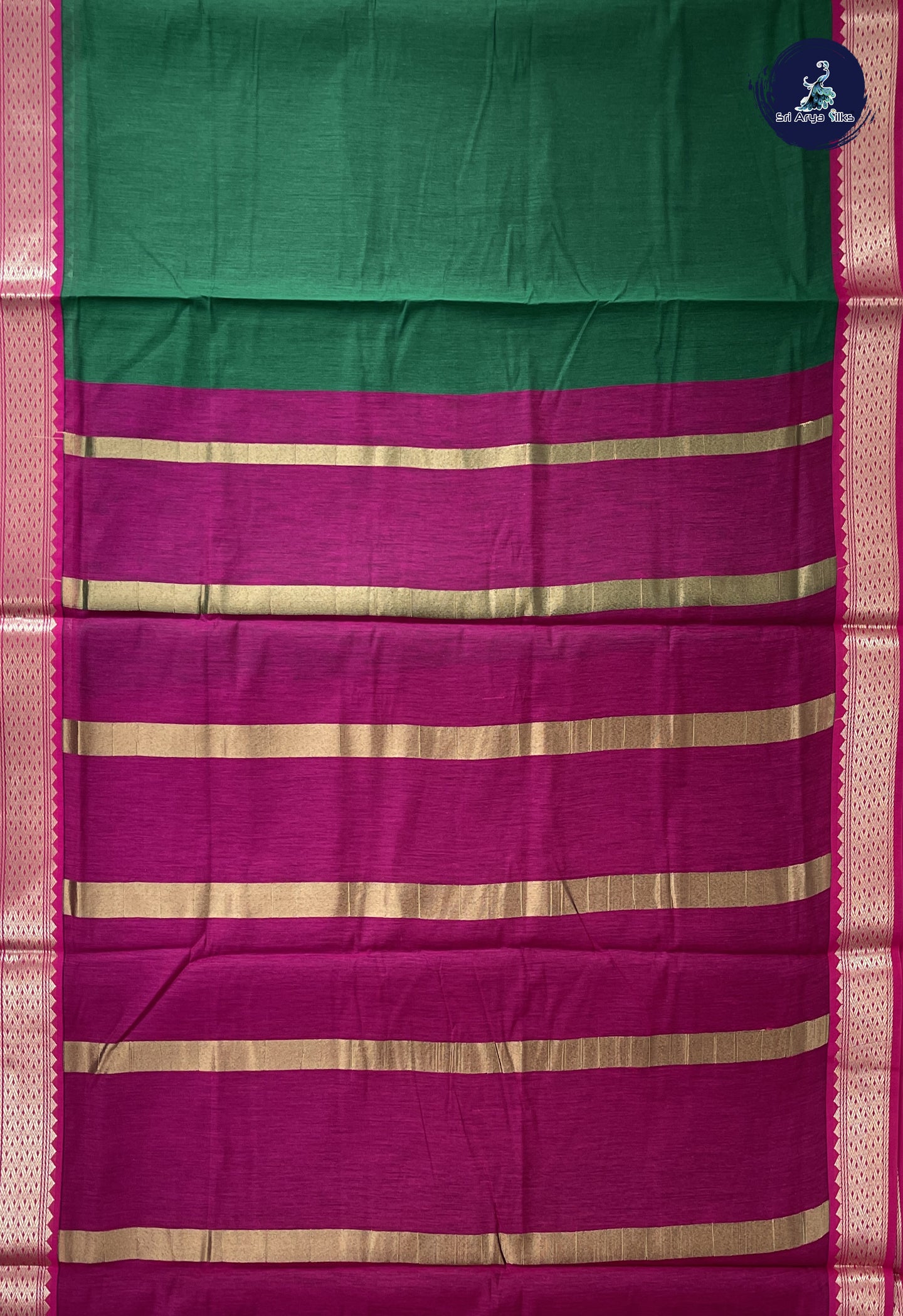 Dark Green Madisar Semi Silk Cotton Saree With Plain Pattern