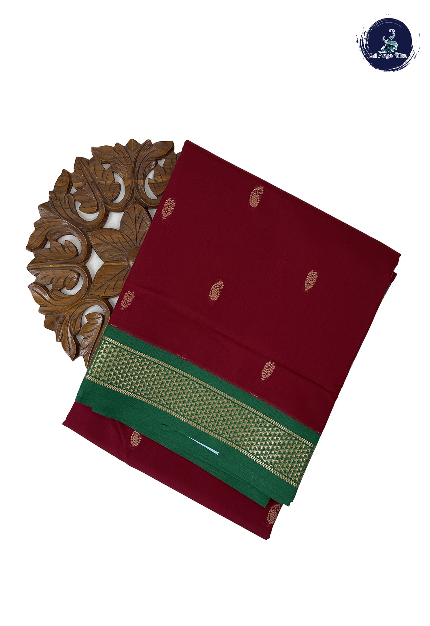 Maroon Madisar Semi Silk Cotton Saree With Zari Buttas Pattern