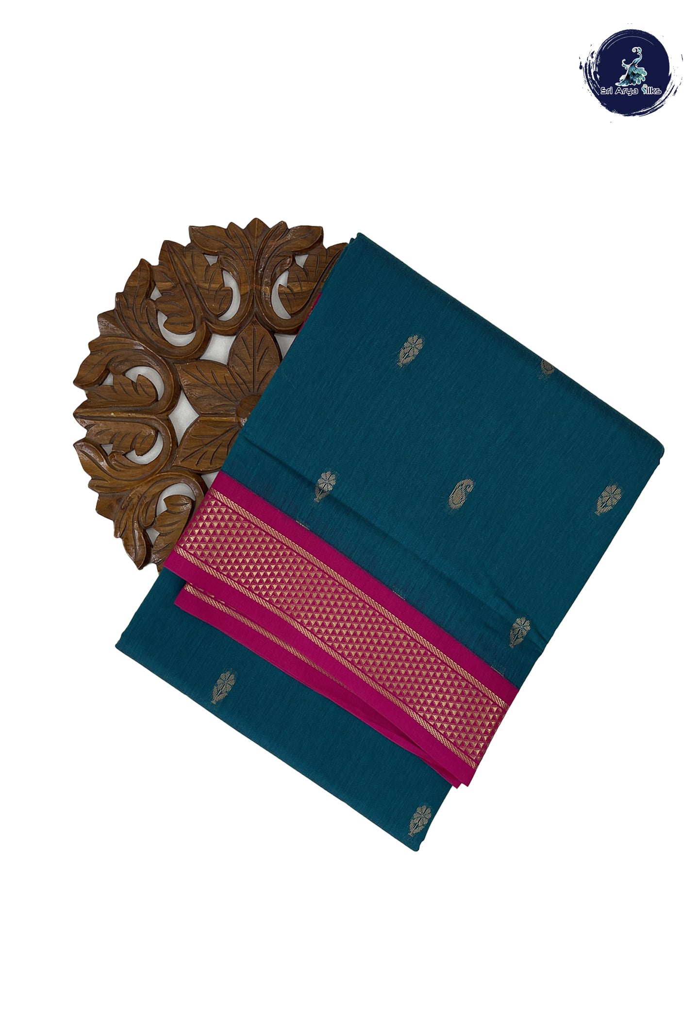 Peacock Green Madisar Semi Silk Cotton Saree With Zari Buttas Pattern
