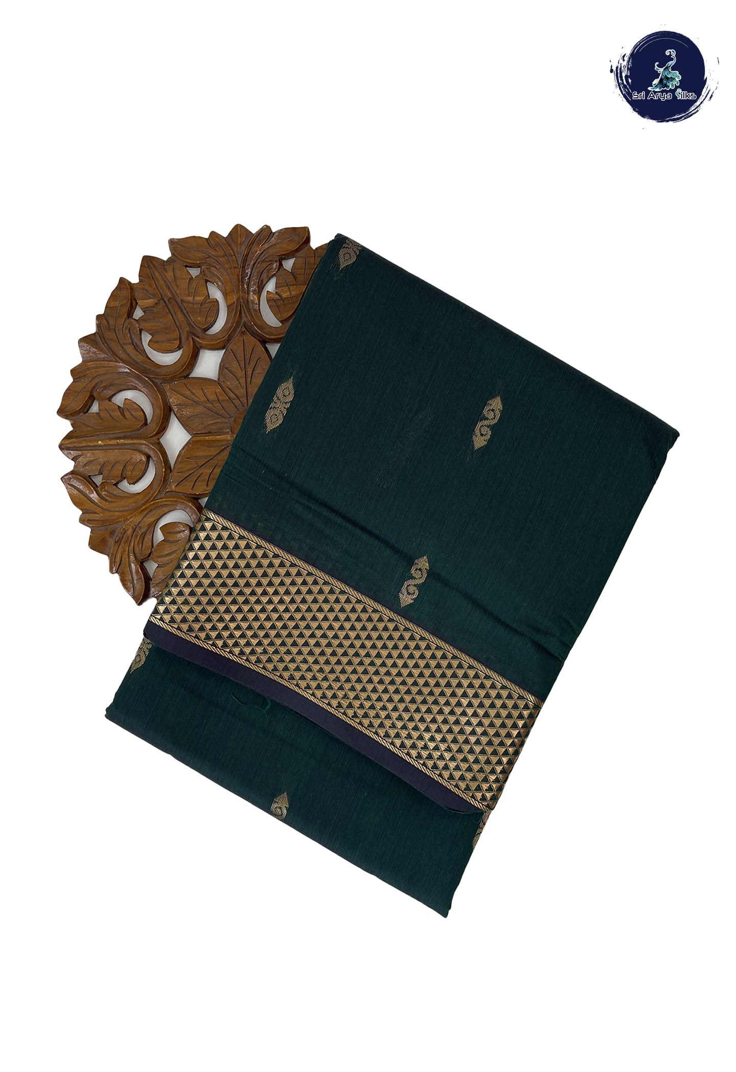 Dark Green Madisar Semi Silk Cotton Saree With Zari Buttas Pattern