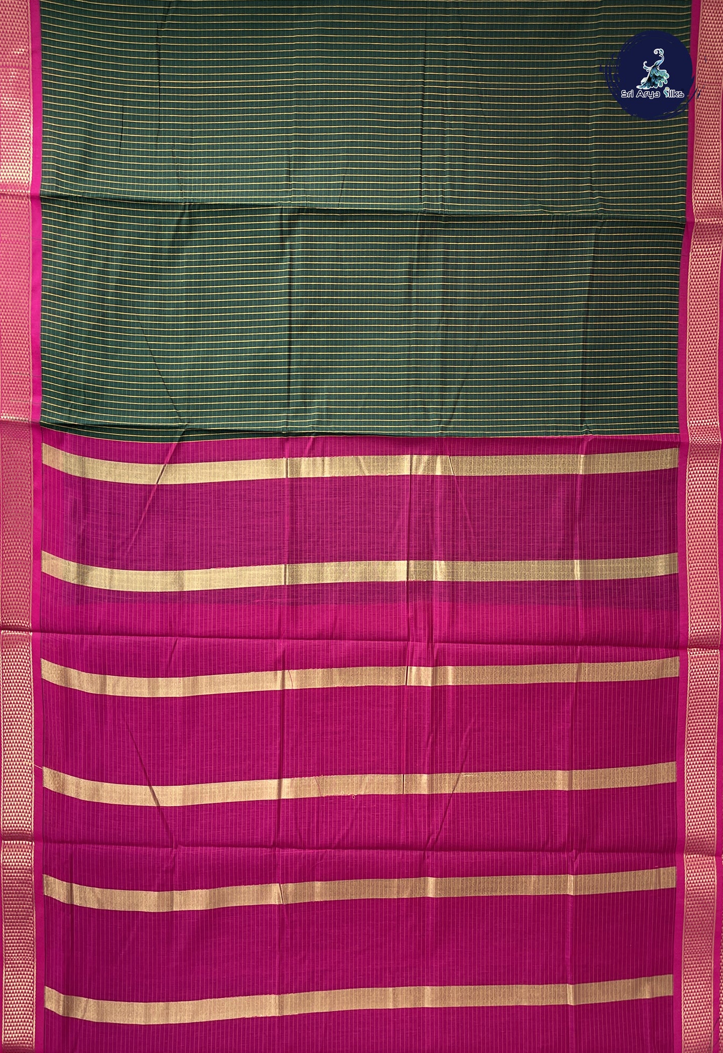 Dark Green Madisar Semi Silk Cotton Saree With Checked Pattern