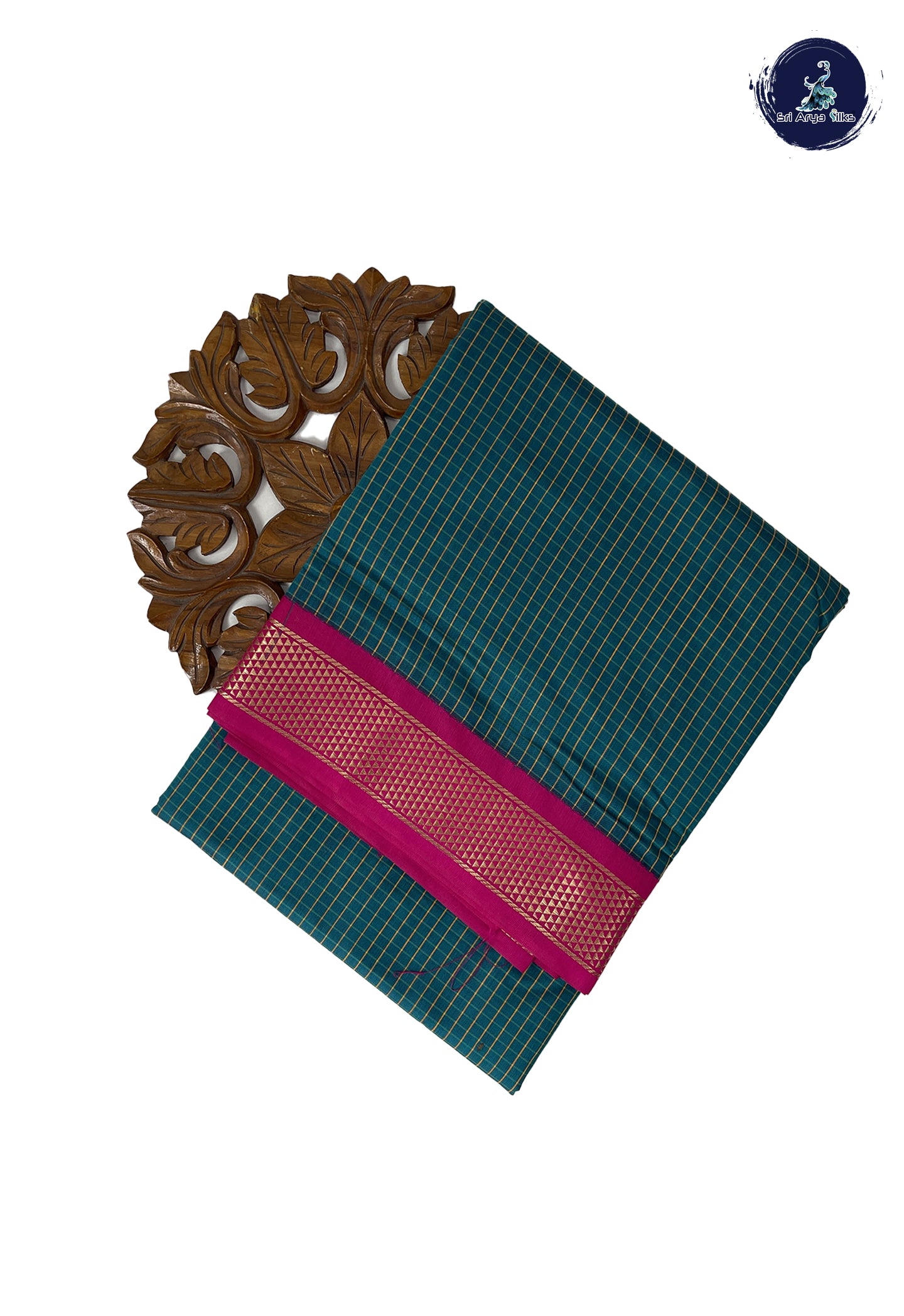 Sapphire Green Madisar Semi Silk Cotton Saree With Checked Pattern
