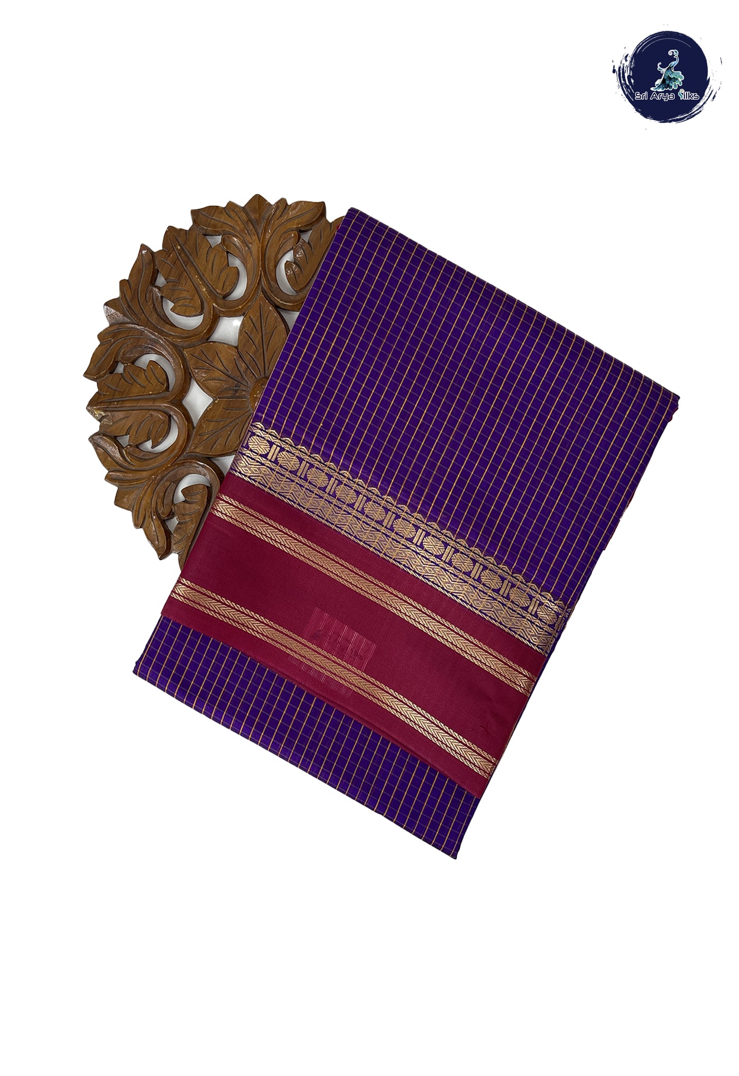Purple Madisar Semi Silk Cotton Saree With Checked Pattern
