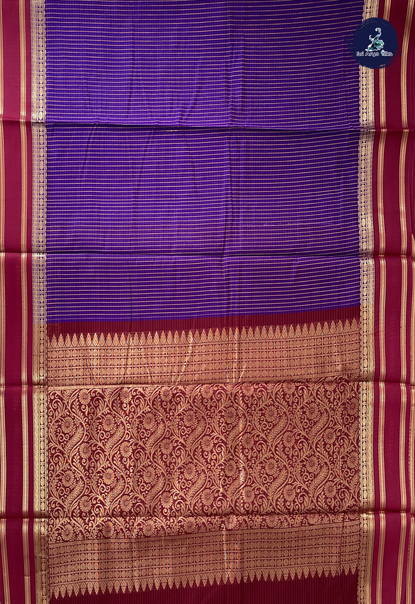 Purple Madisar Semi Silk Cotton Saree With Checked Pattern