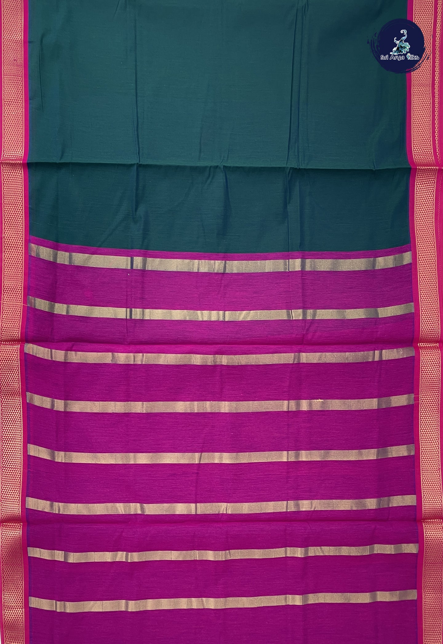 Green 10 Yards Semi Silk Cotton With Plain Pattern