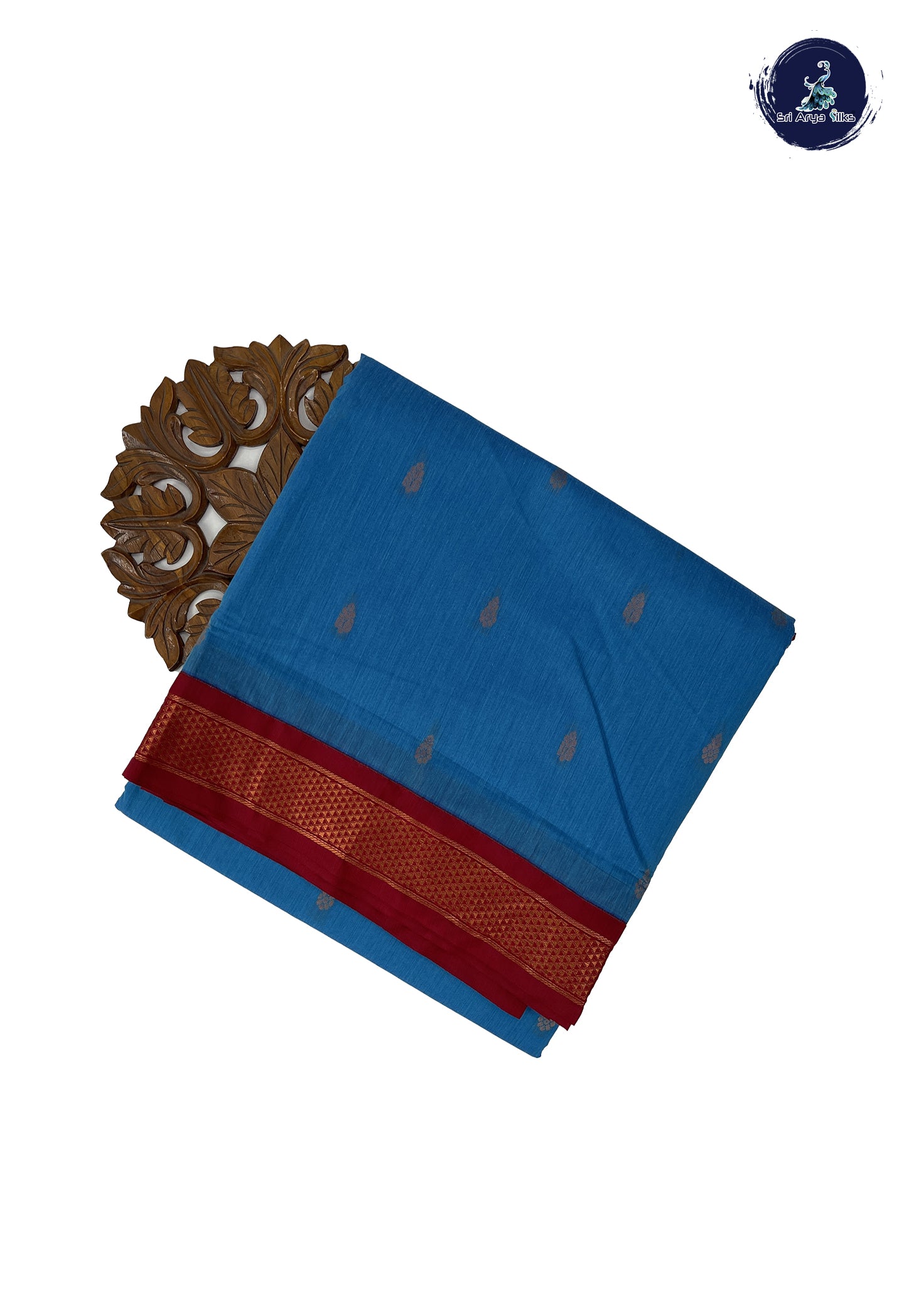 Light Blue 10 Yards Semi Silk Cotton With Zari Buttas Pattern