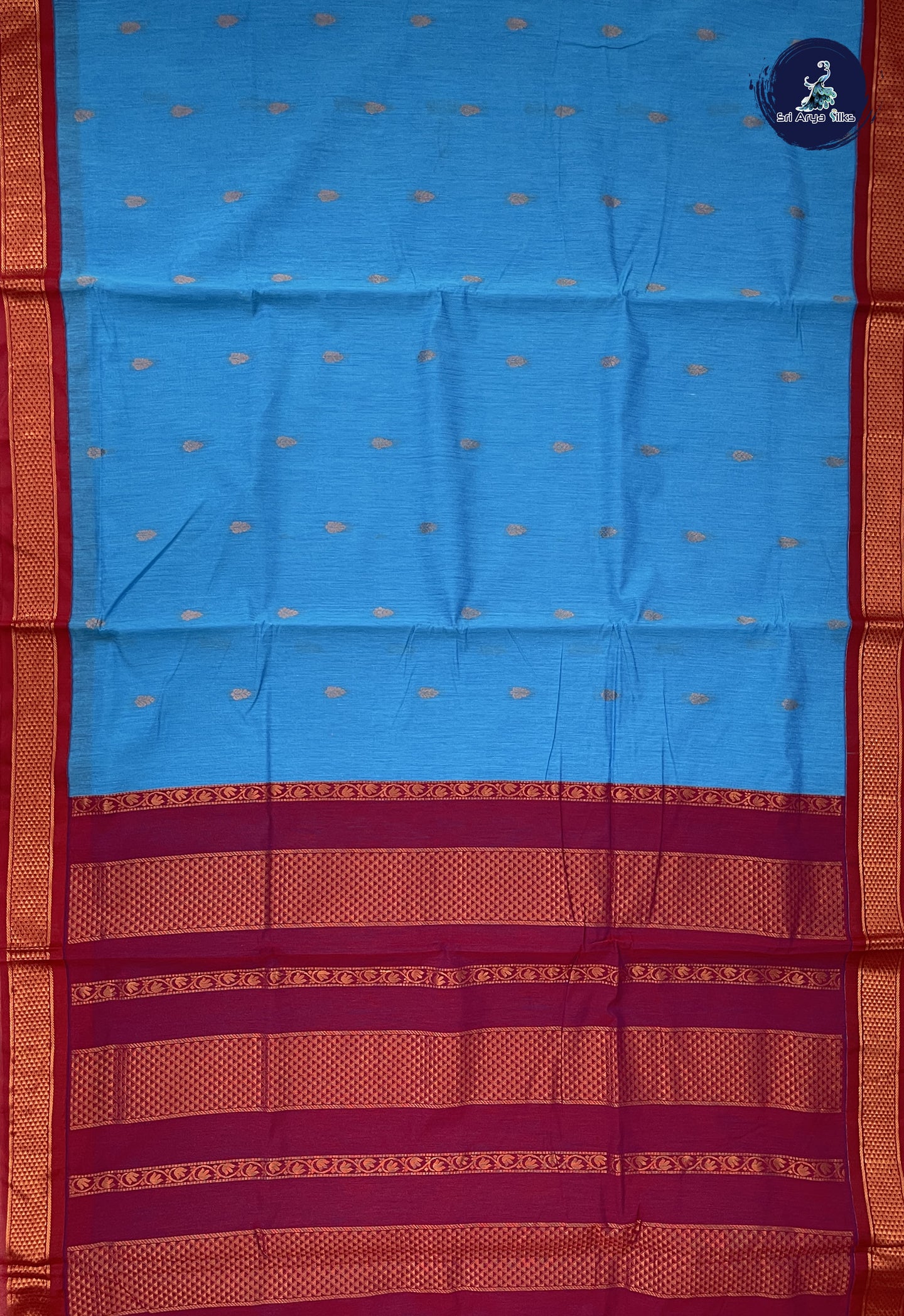 Light Blue 10 Yards Semi Silk Cotton With Zari Buttas Pattern