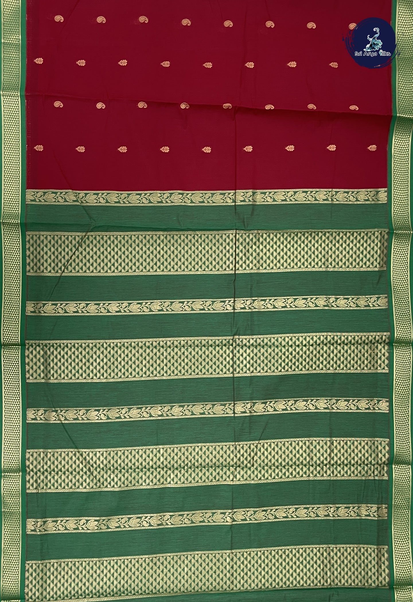 Maroon 10 Yards Semi Silk Cotton With Zari Buttas Pattern