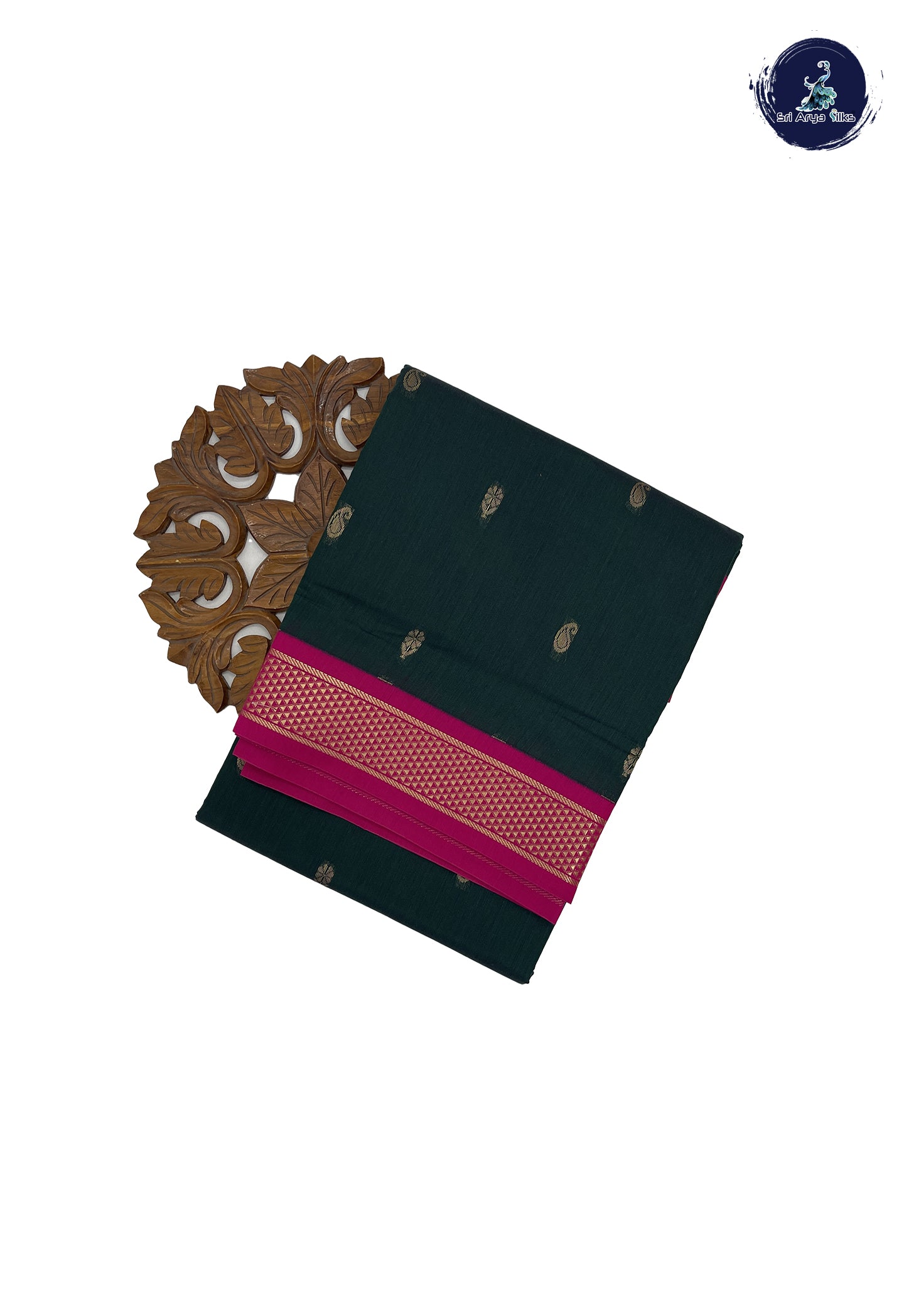 Dark Green 10 Yards Semi Silk Cotton With Zari Buttas Pattern