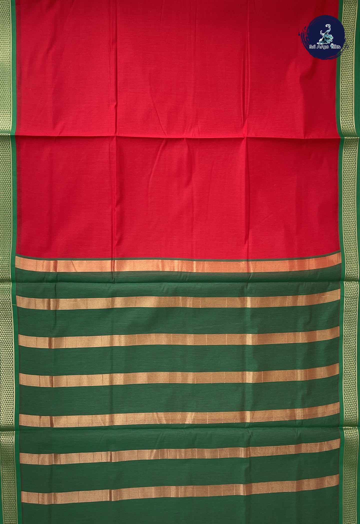 Red 10 Yards Semi Silk Cotton With Plain Pattern
