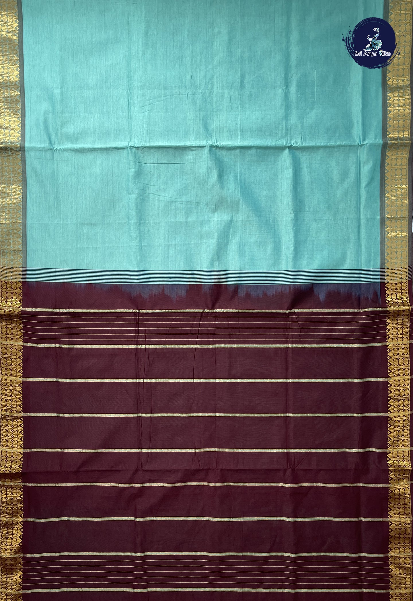 Light Blue 10 Yards Semi Silk Cotton With Plain Pattern