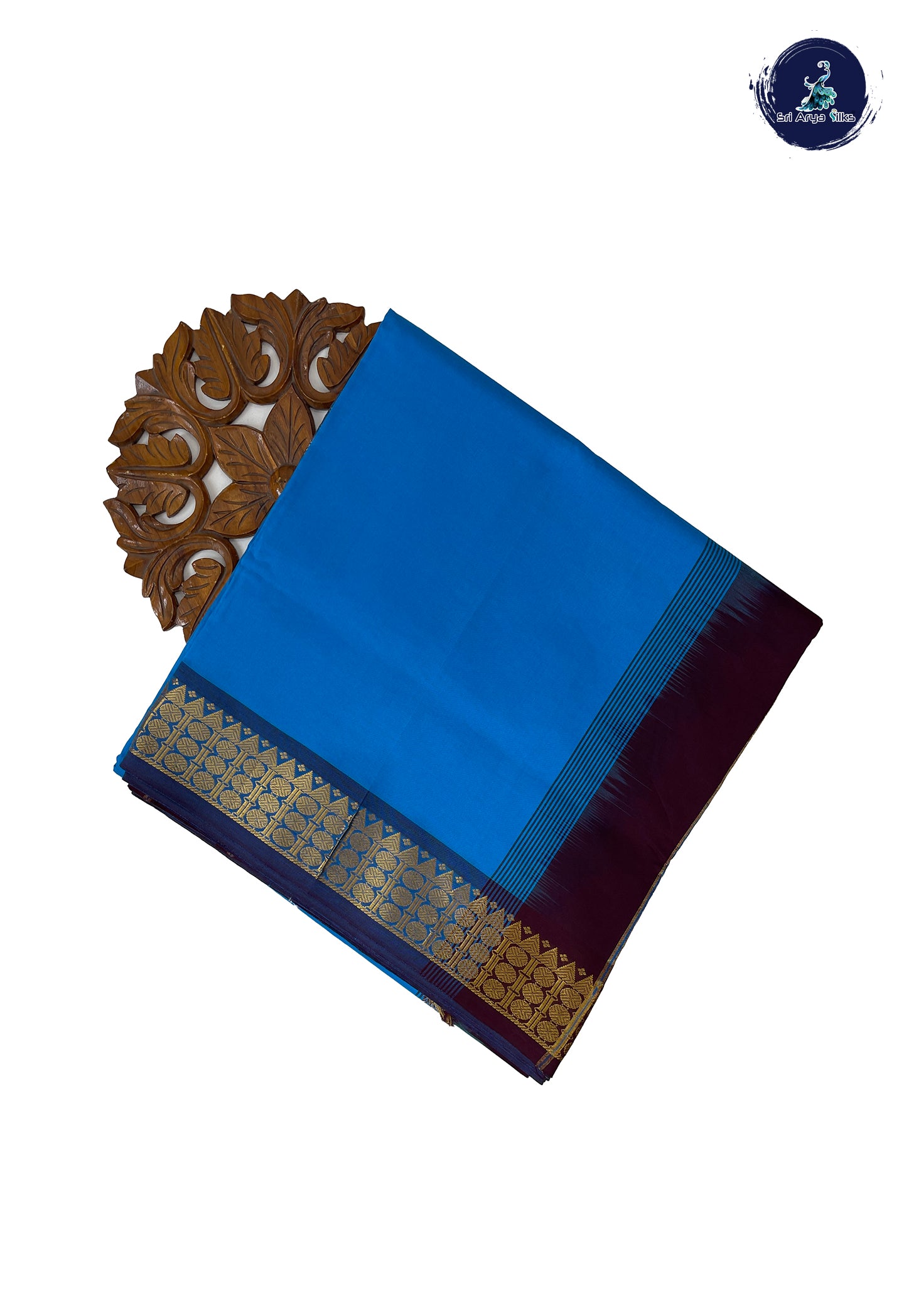 Copper Sulphate Blue 10 Yards Semi Silk Cotton With Plain Pattern