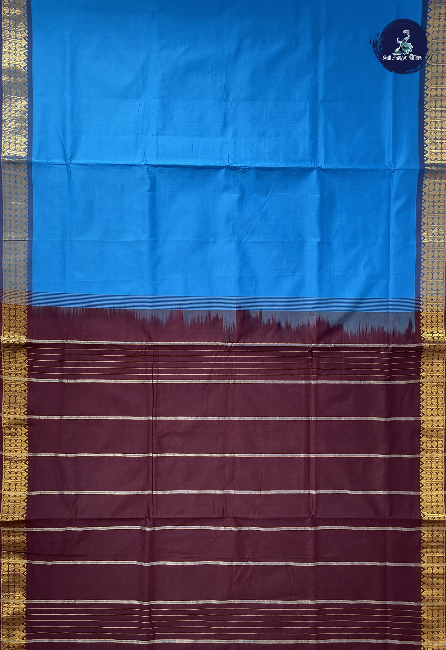 Copper Sulphate Blue 10 Yards Semi Silk Cotton With Plain Pattern