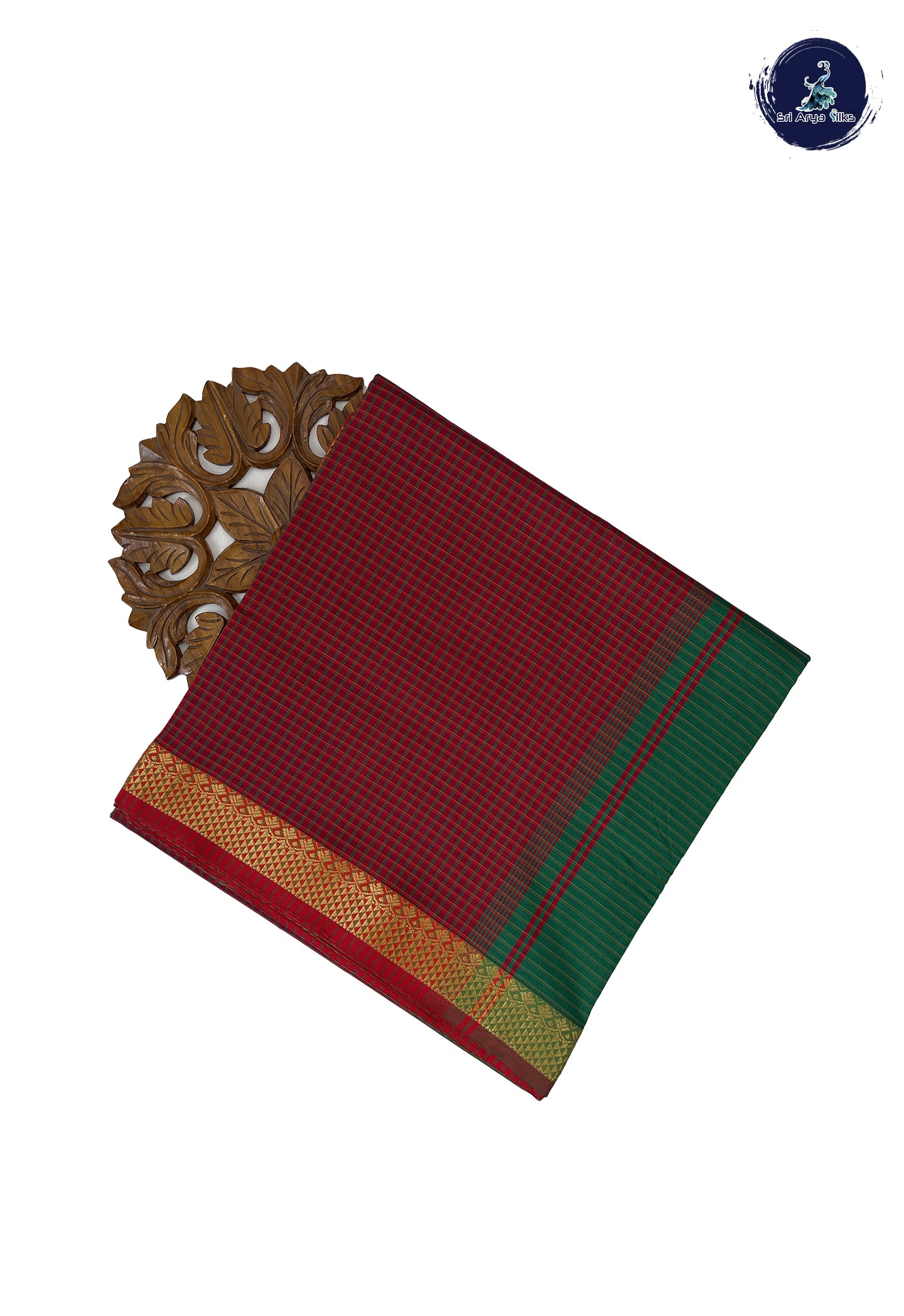 Red 10 Yards Semi Silk Cotton With Checked Pattern